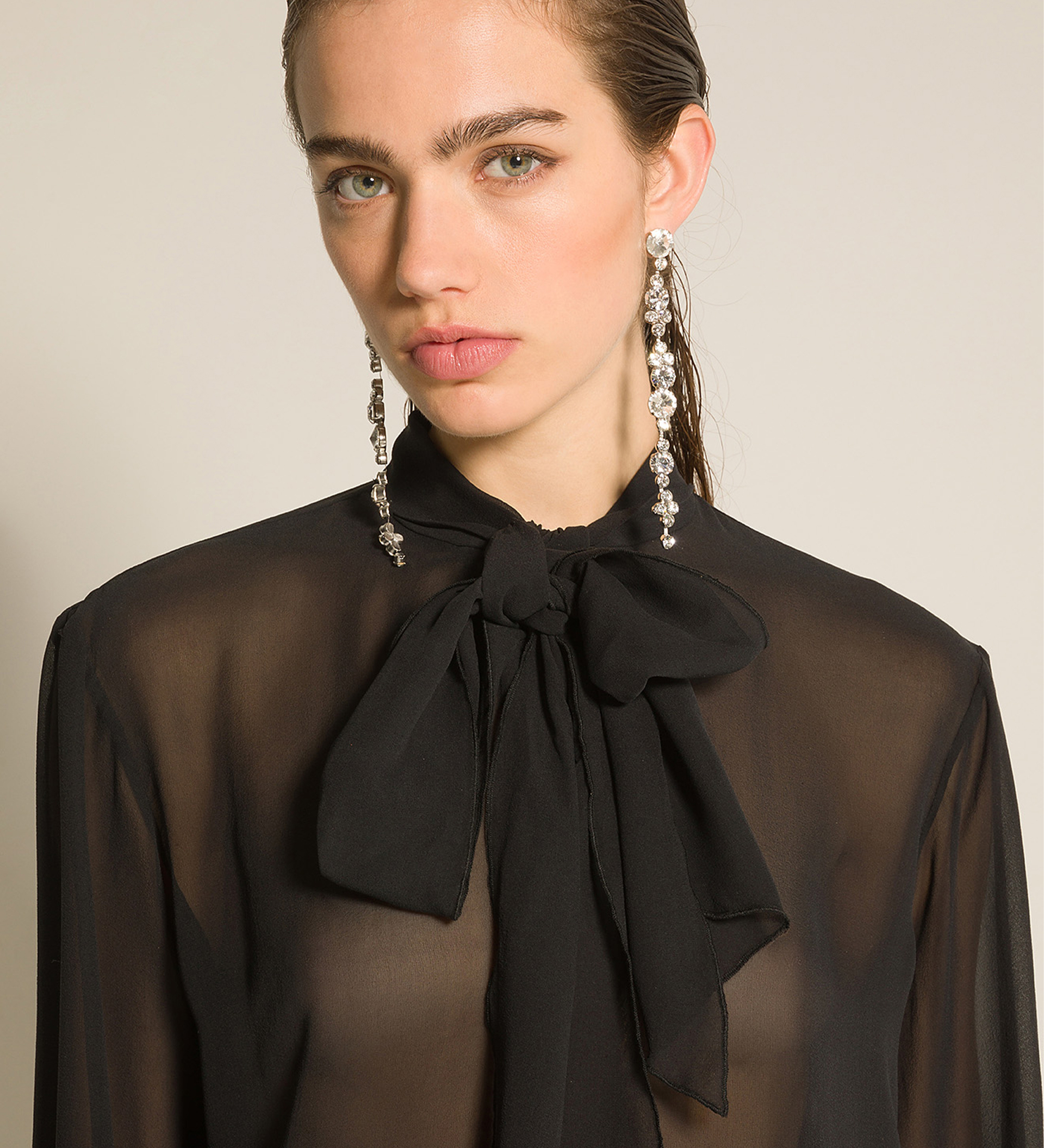 blouse with bow in silk georgette | forte_forte