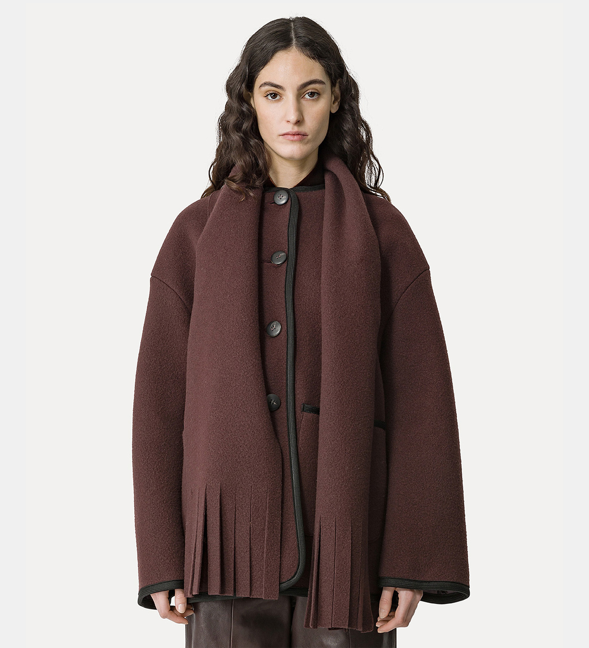 wool–cloth jacket with a detachable scarf | forte_forte