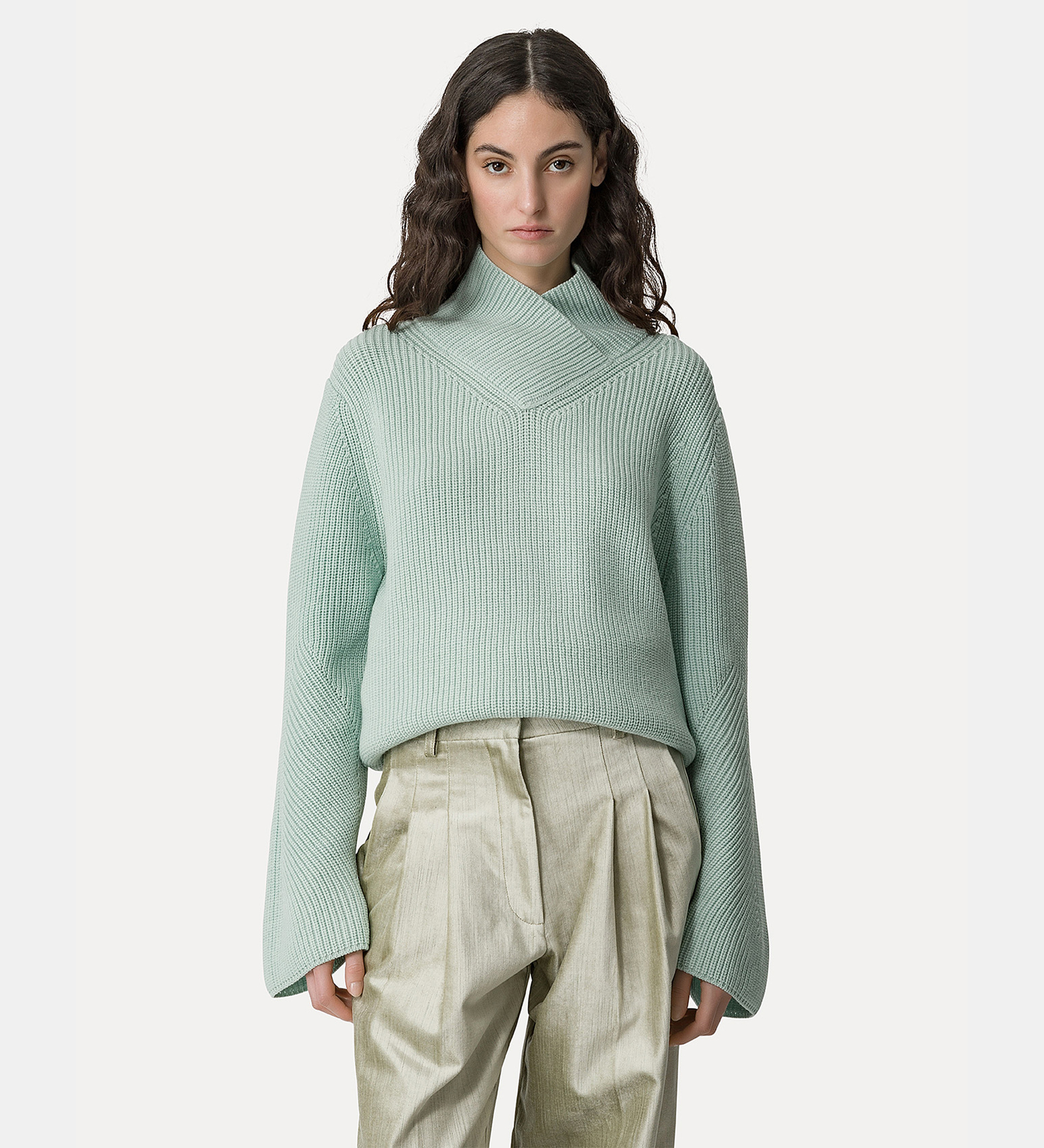 rollneck in stretch merino with a crossover front | forte_forte