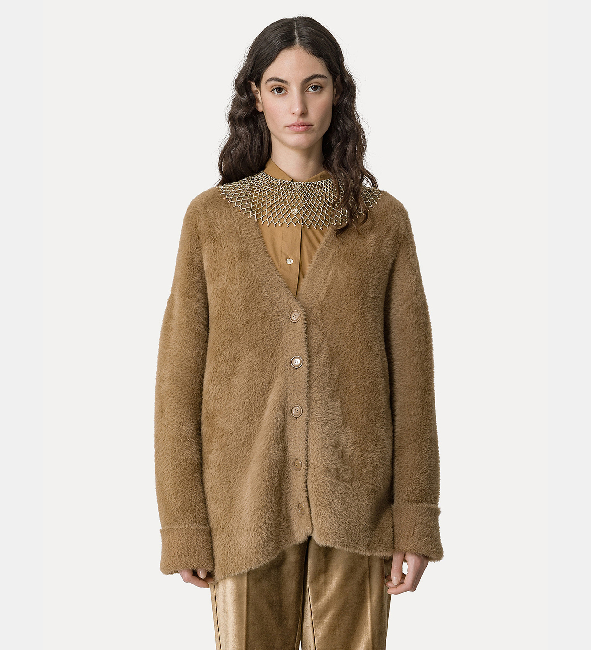 cardigan in velvet–fur–effect yarn | forte_forte