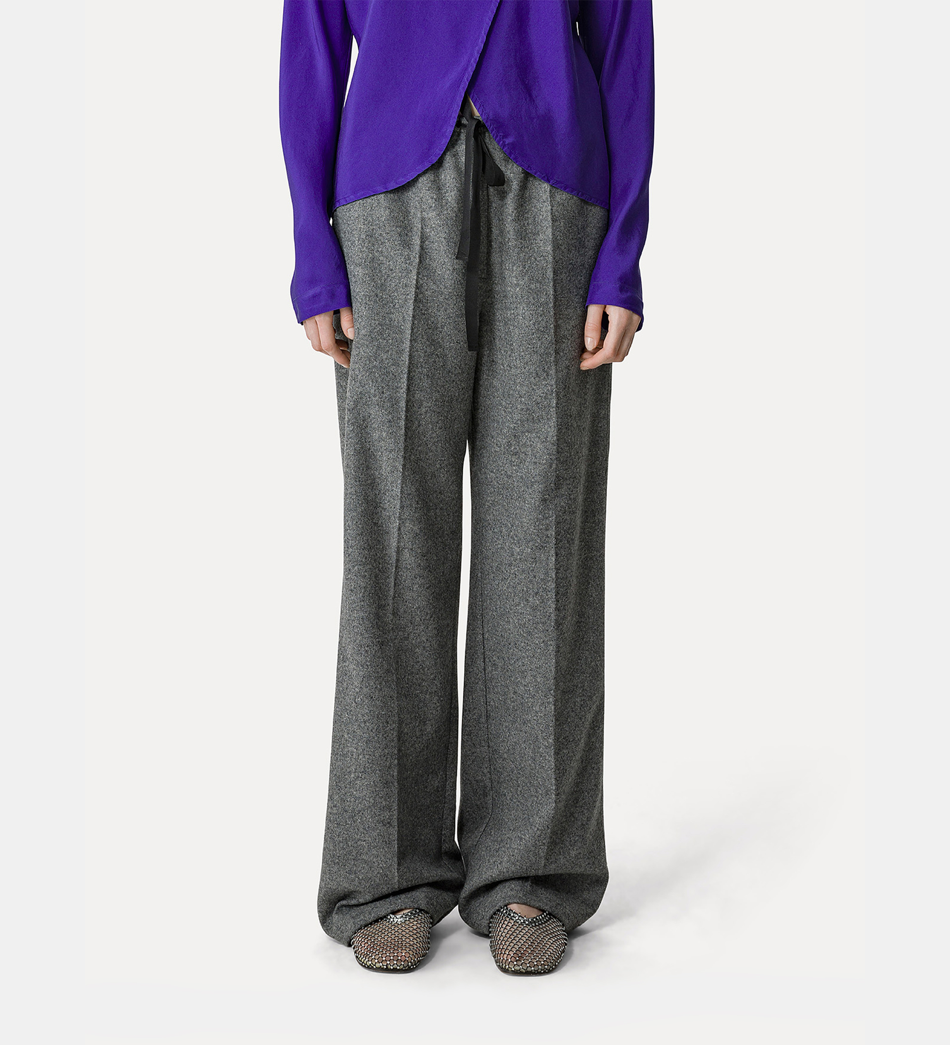 pantalon avec cordon en tissu de laine | forte_forte