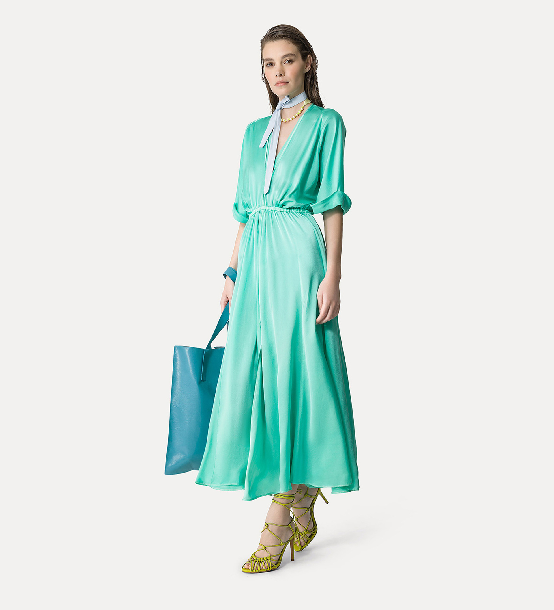 elegant half–sleeve dress in light–blue | forte_forte