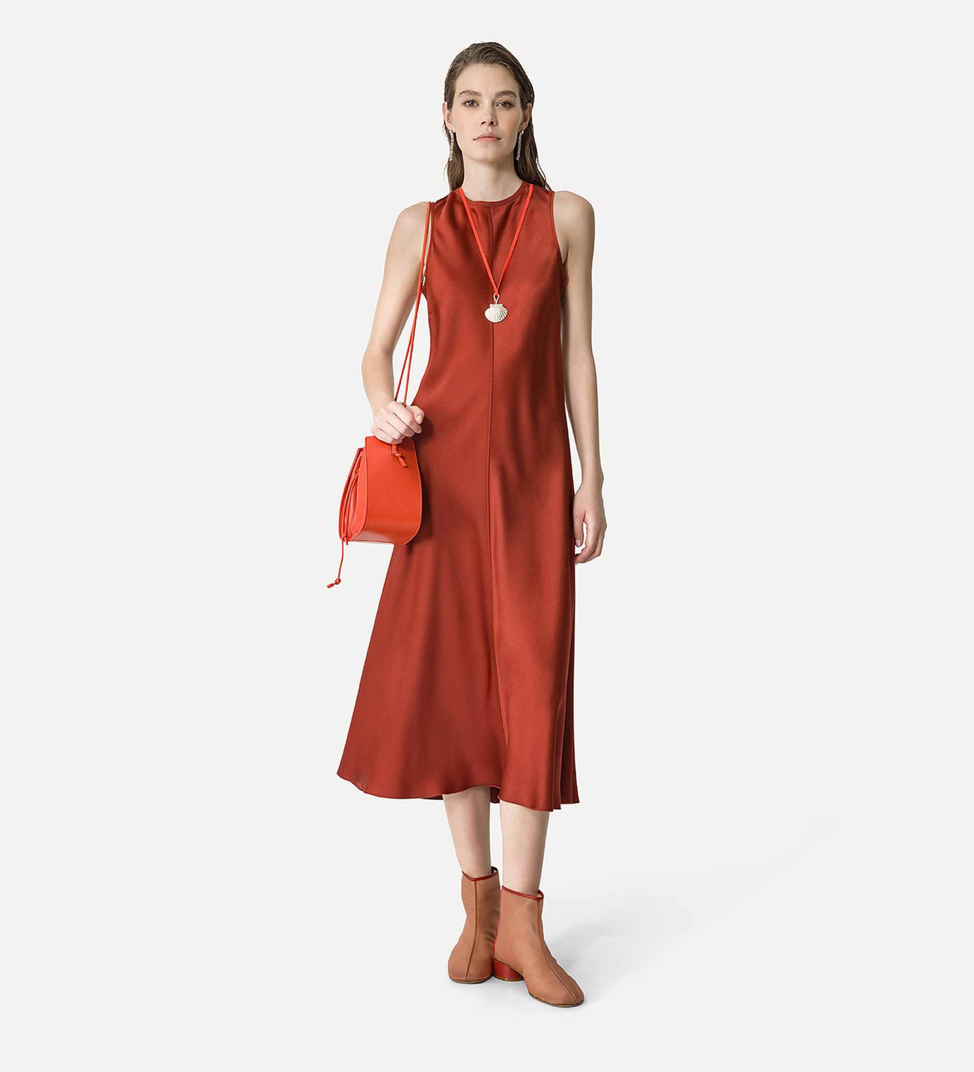 round–neck satin dress | forte_forte