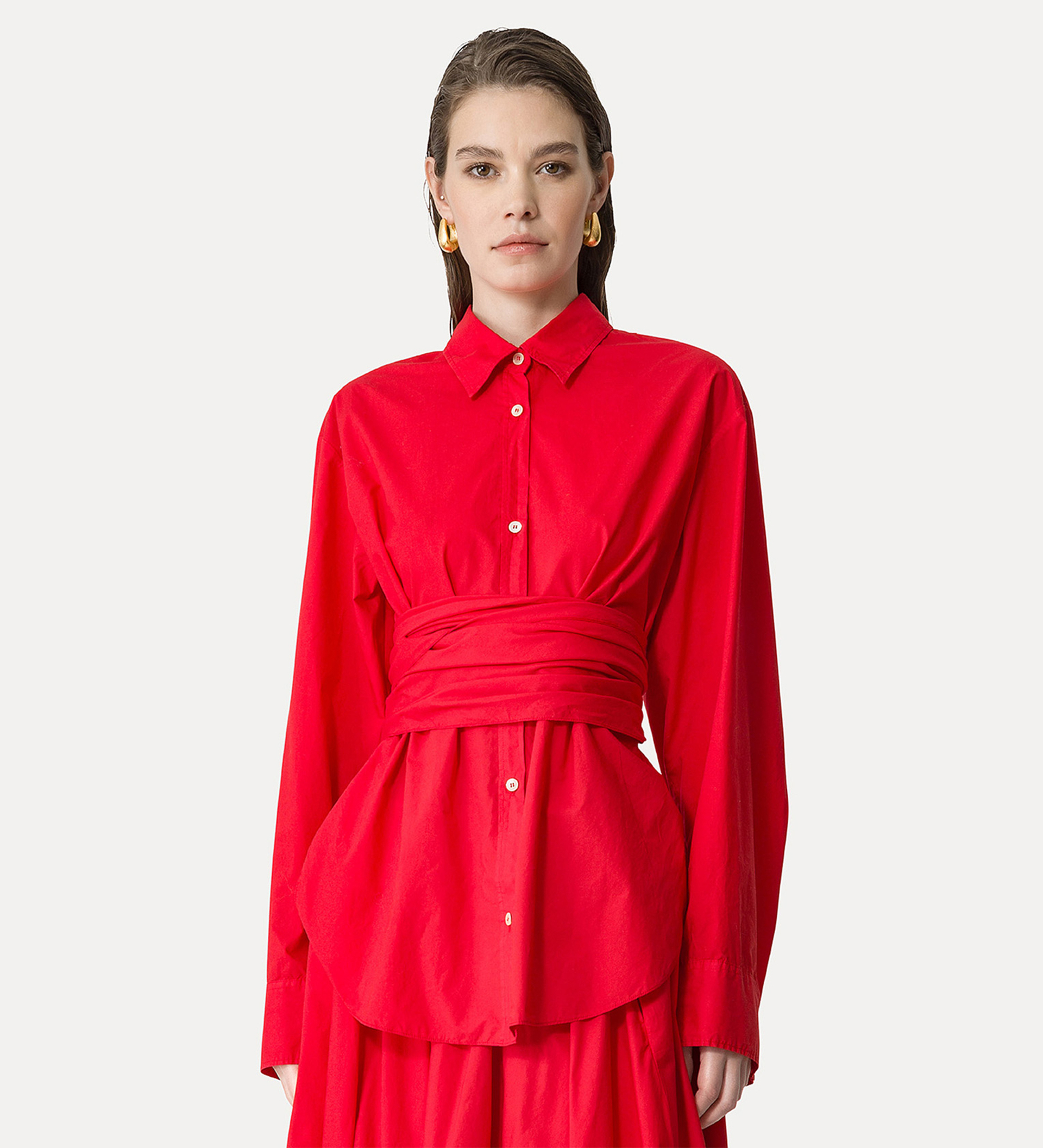 shirt with cummerbund in poplin | forte_forte