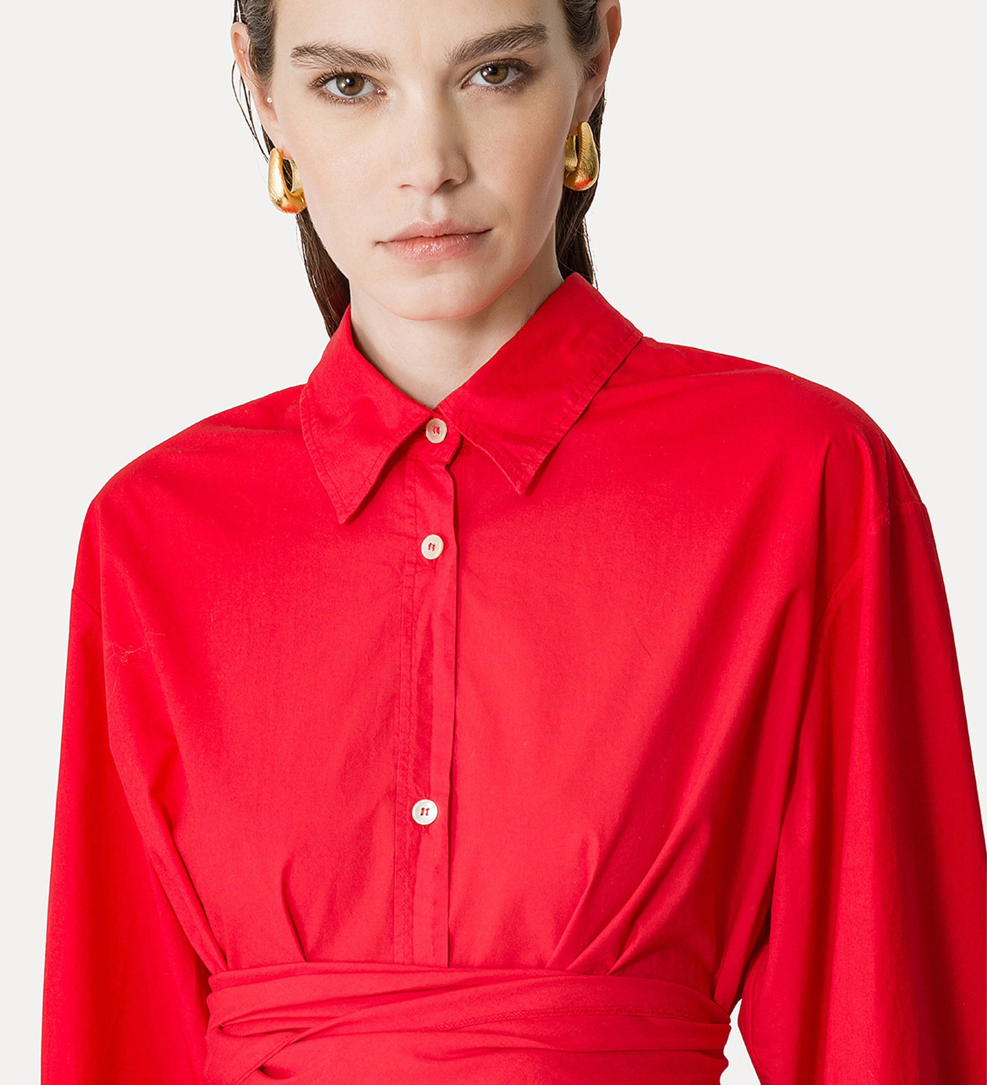 shirt with cummerbund in poplin | forte_forte