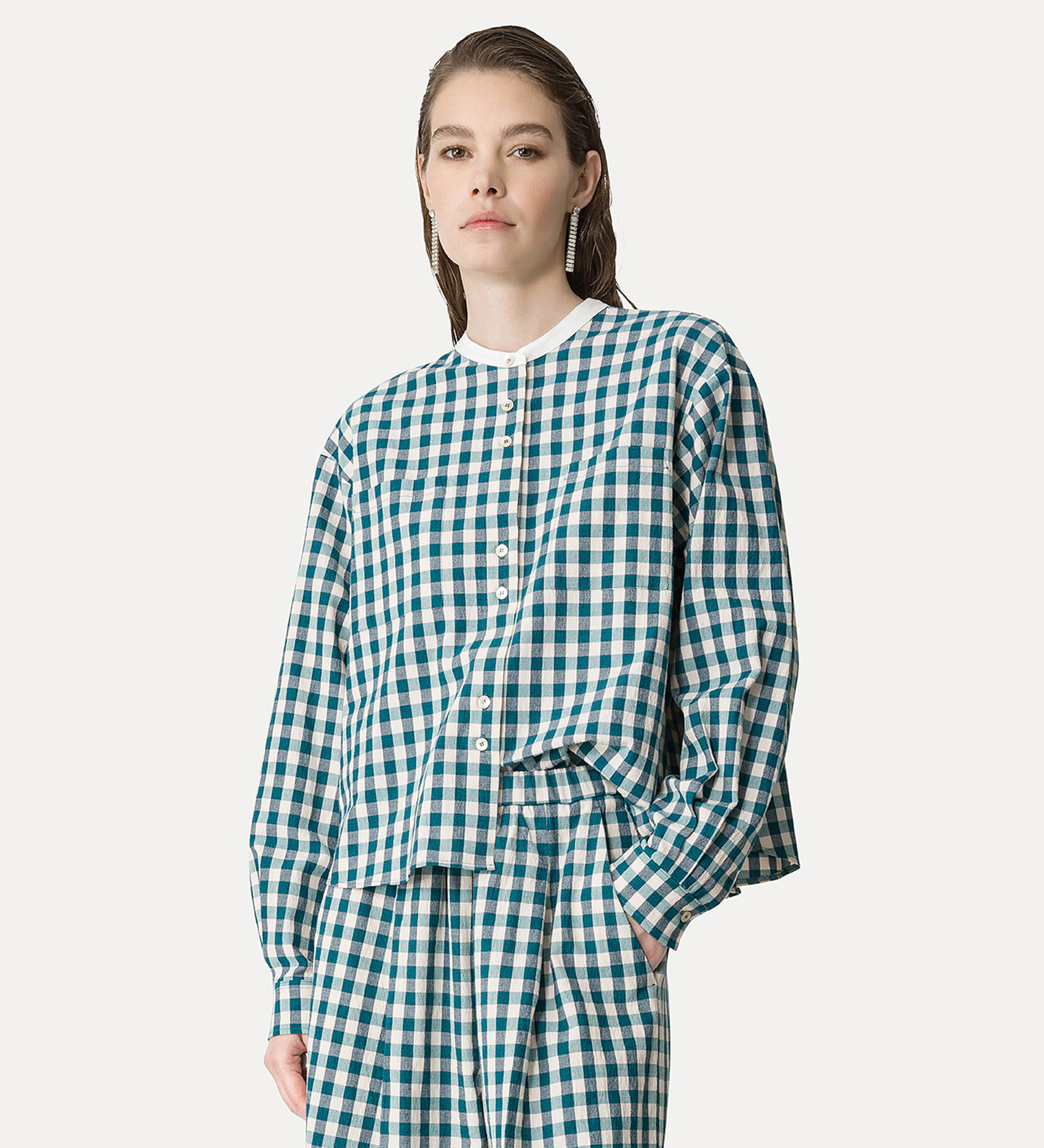 granddad–collar shirt in a gingham check | forte_forte