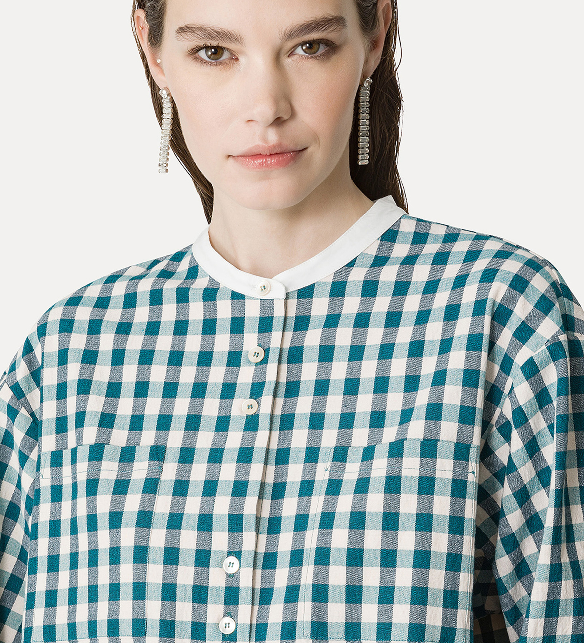 granddad–collar shirt in a gingham check | forte_forte