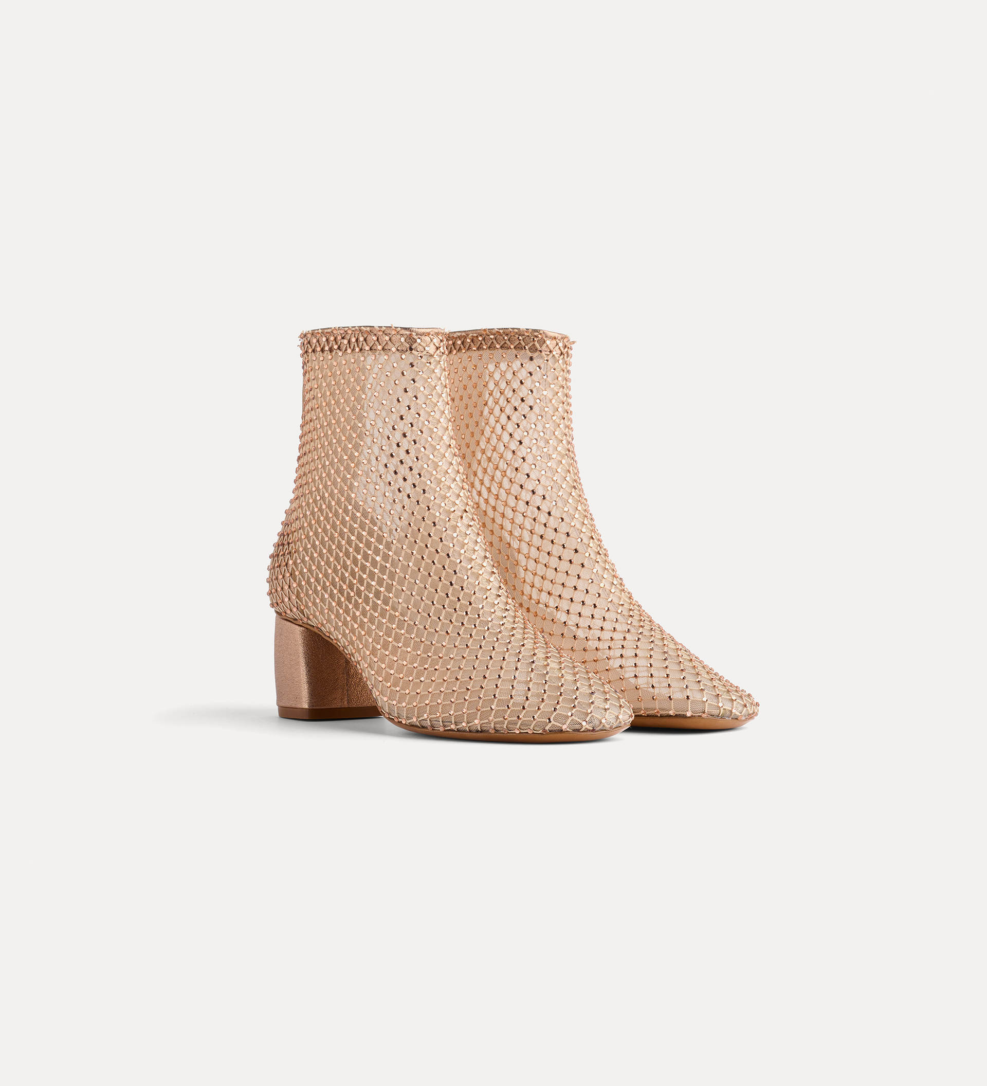 ankle boots in a beige–pink diamanté mesh | forte_forte