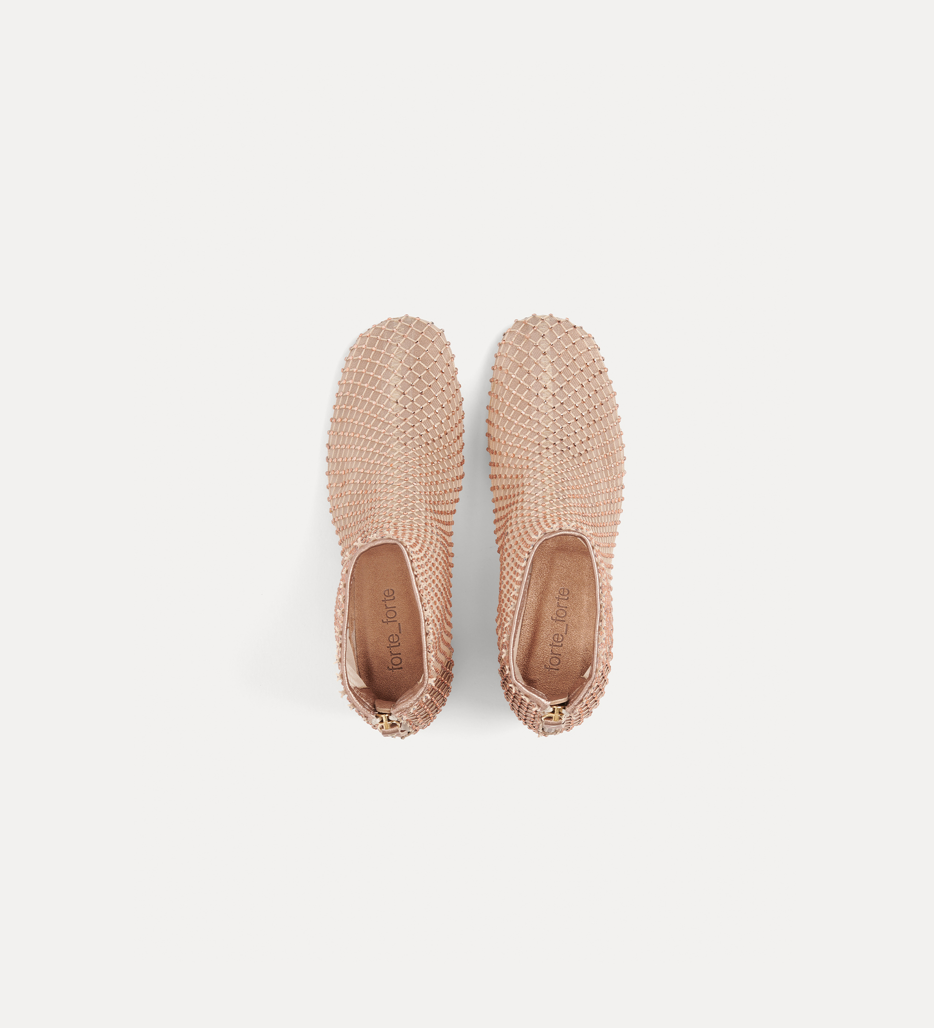 ankle boots in a beige–pink diamanté mesh | forte_forte
