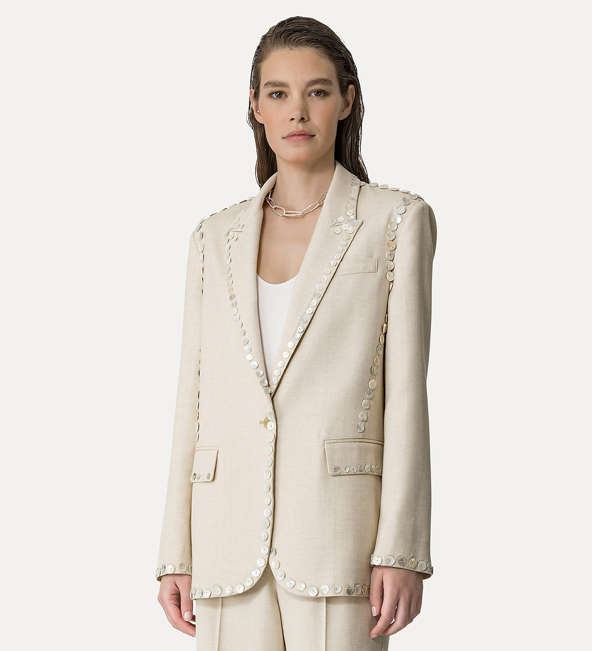 jacket in sandy–hued viscose and wool | forte_forte