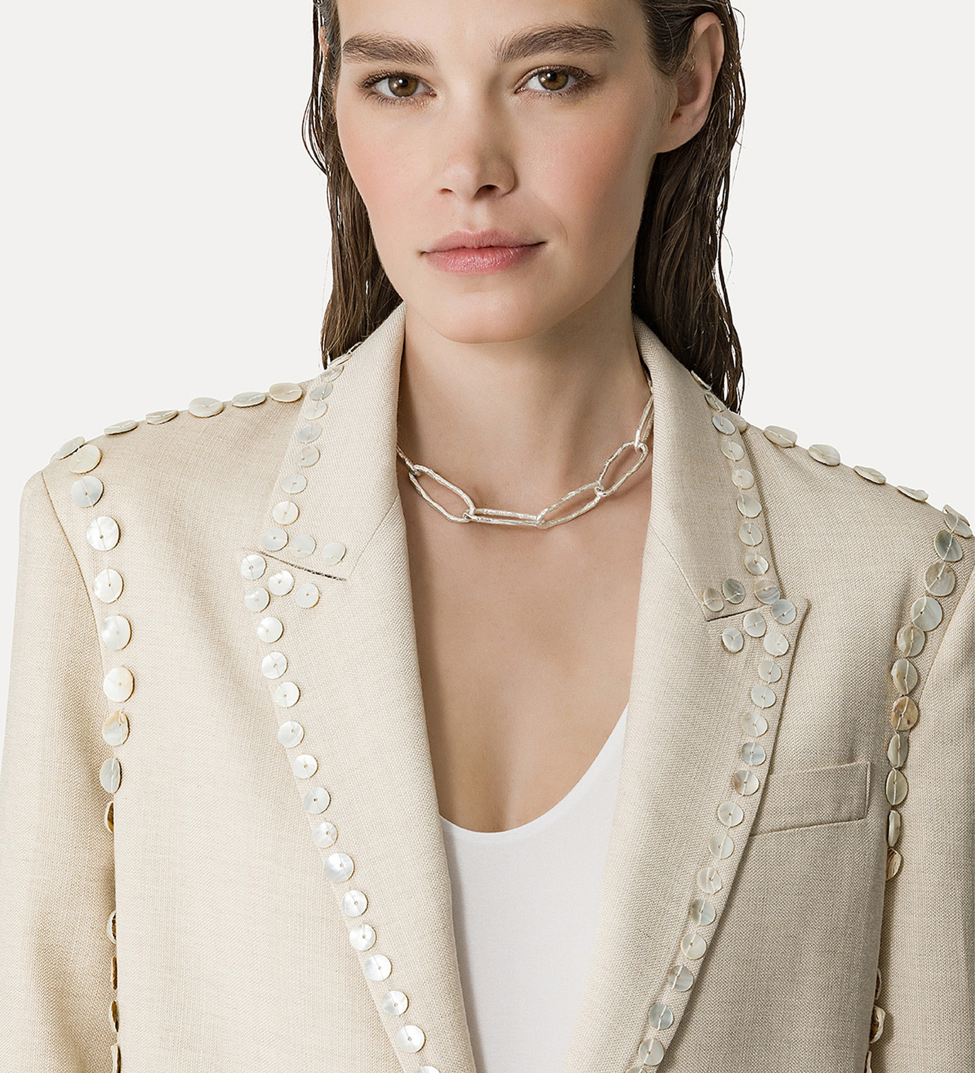 jacket in sandy–hued viscose and wool | forte_forte