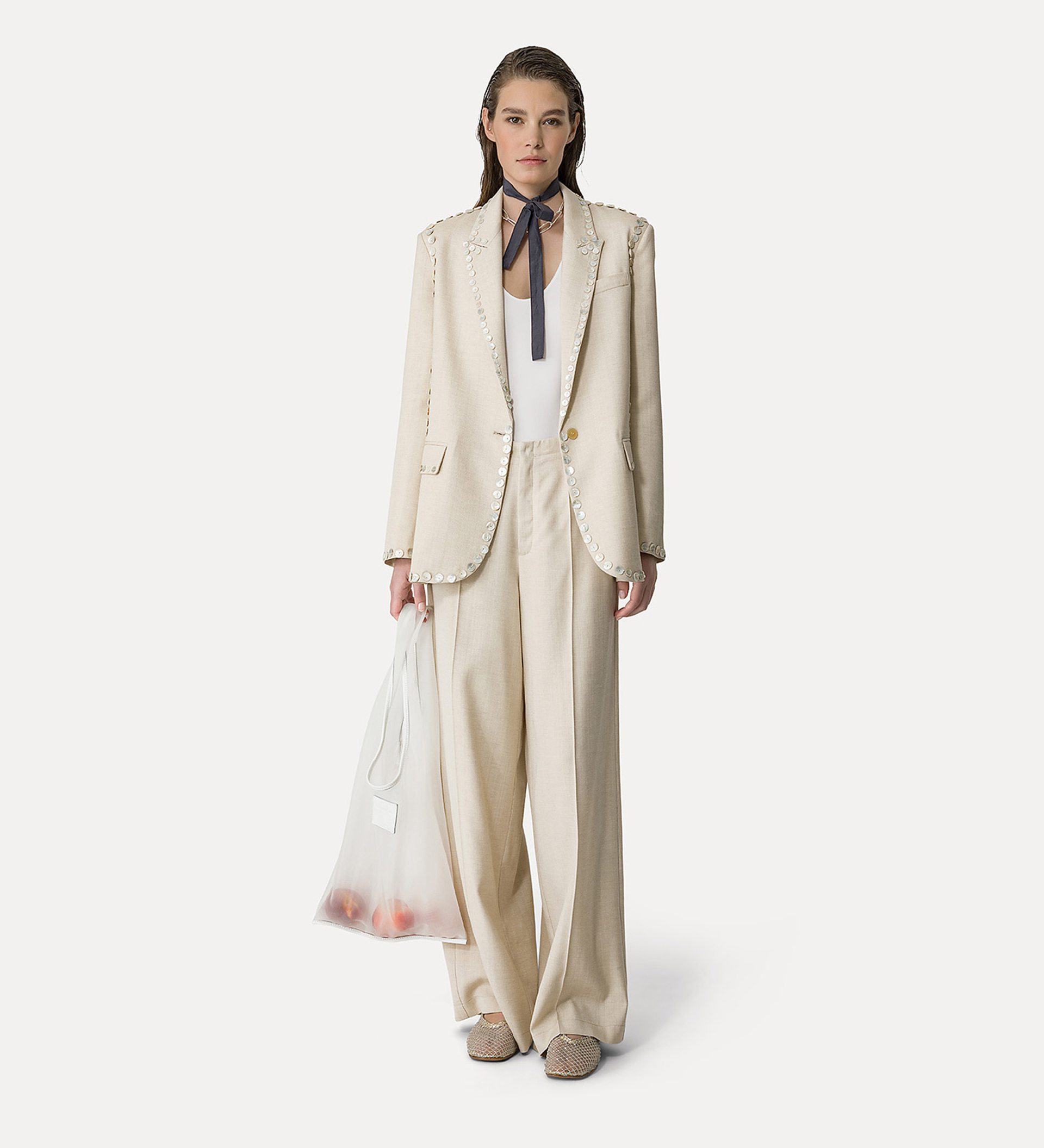 jacket in sandy–hued viscose and wool | forte_forte