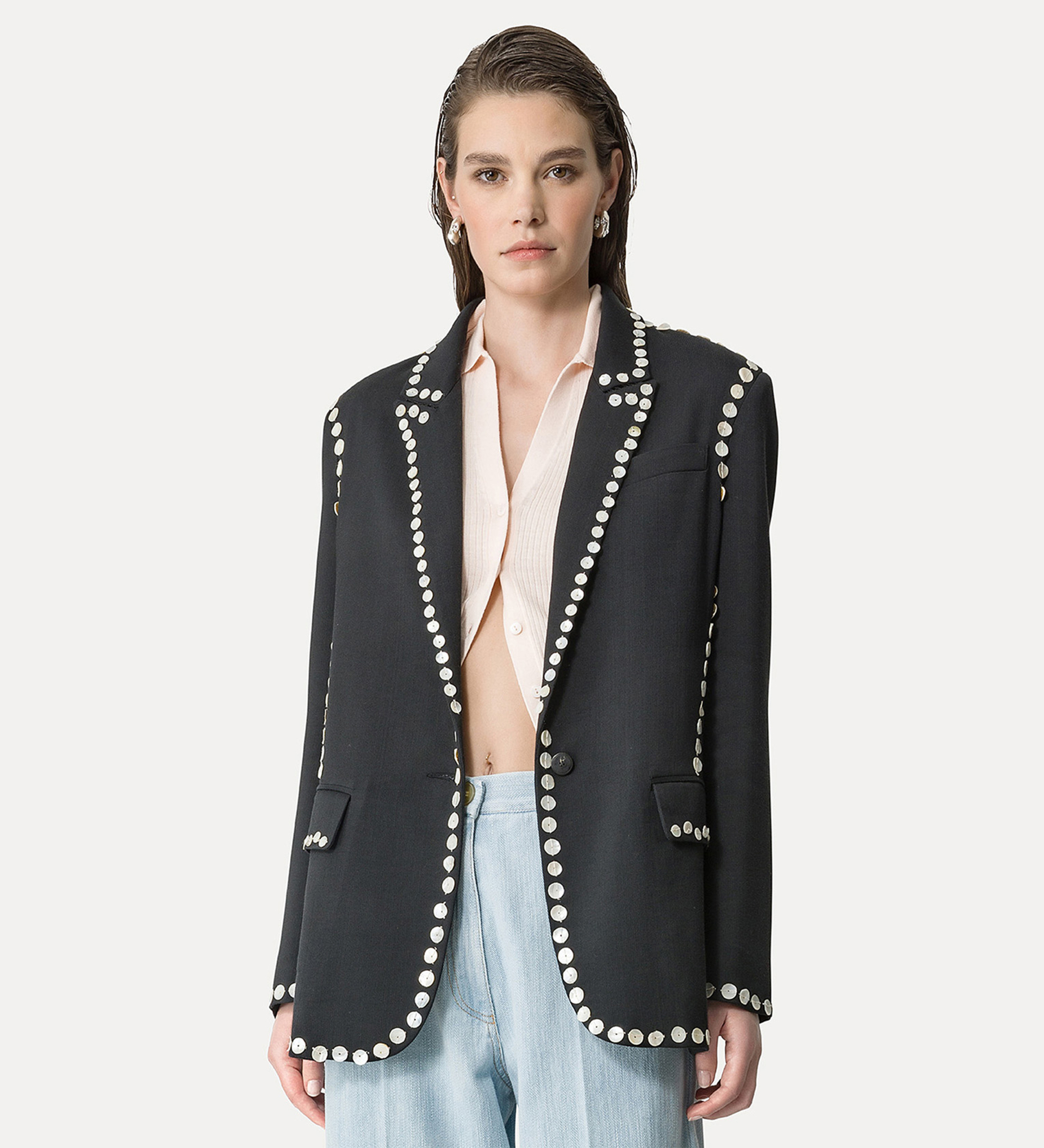 jacket in black viscose and wool | forte_forte