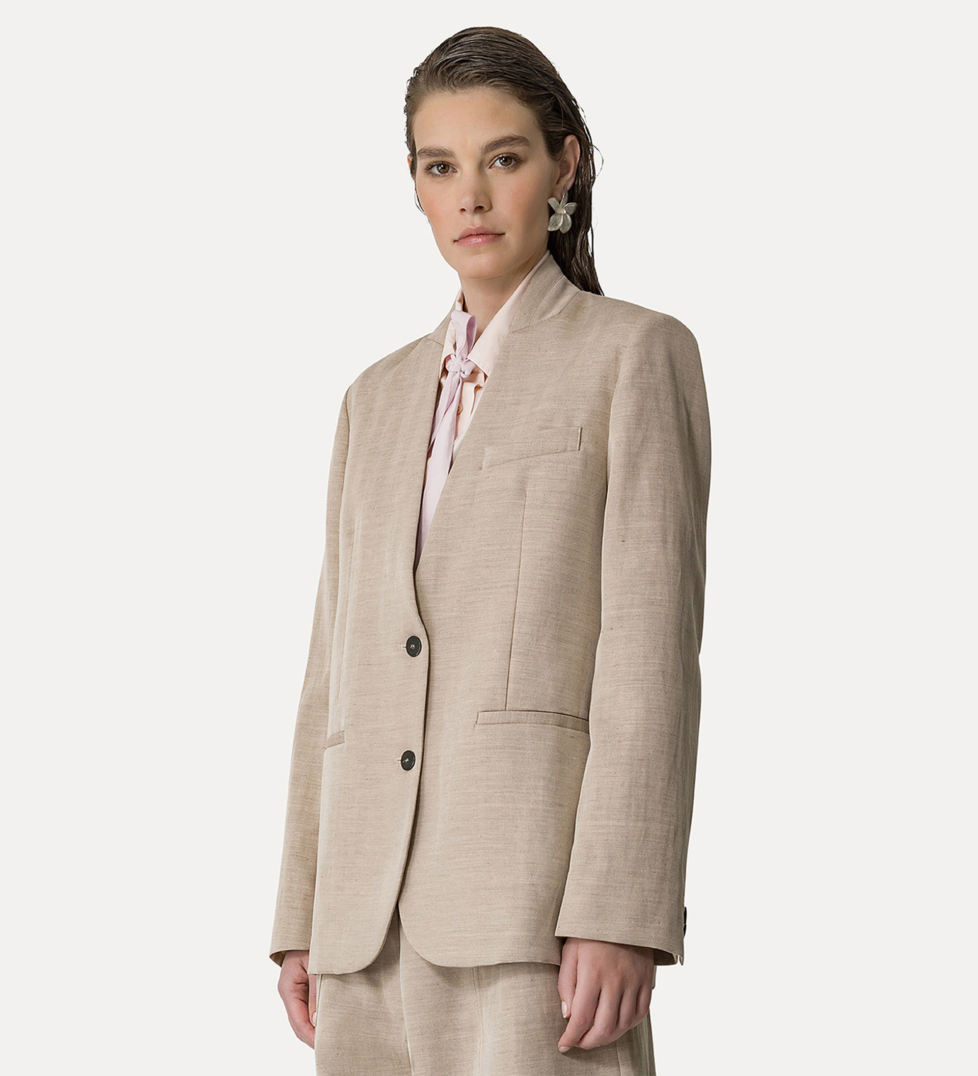 veste sans col en lin mélangé | forte_forte