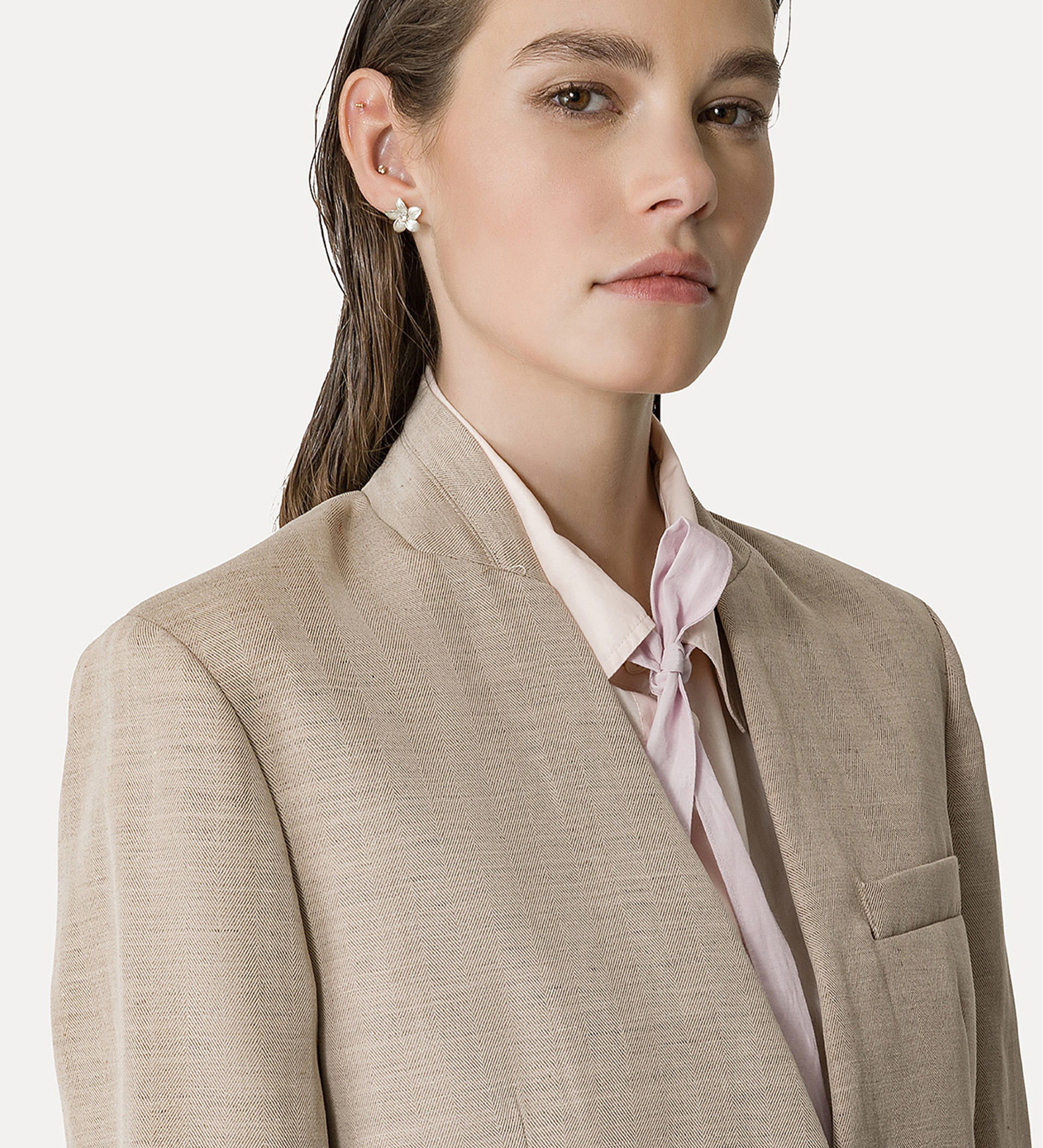 veste sans col en lin mélangé | forte_forte