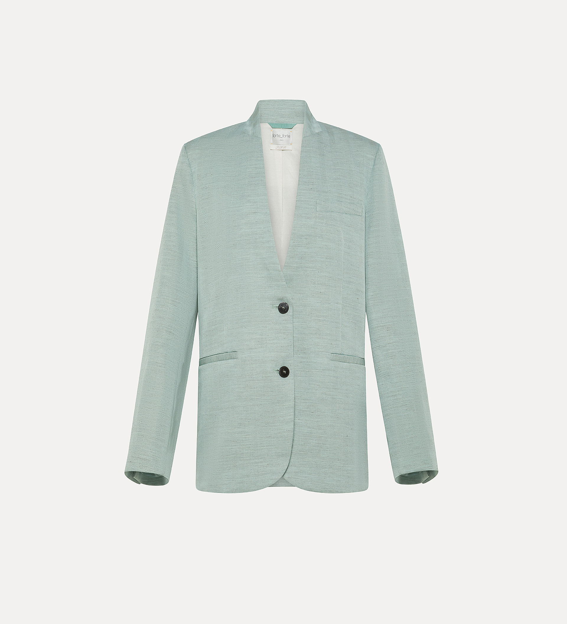 collarless jacket in a light–blue linen blend | forte_forte