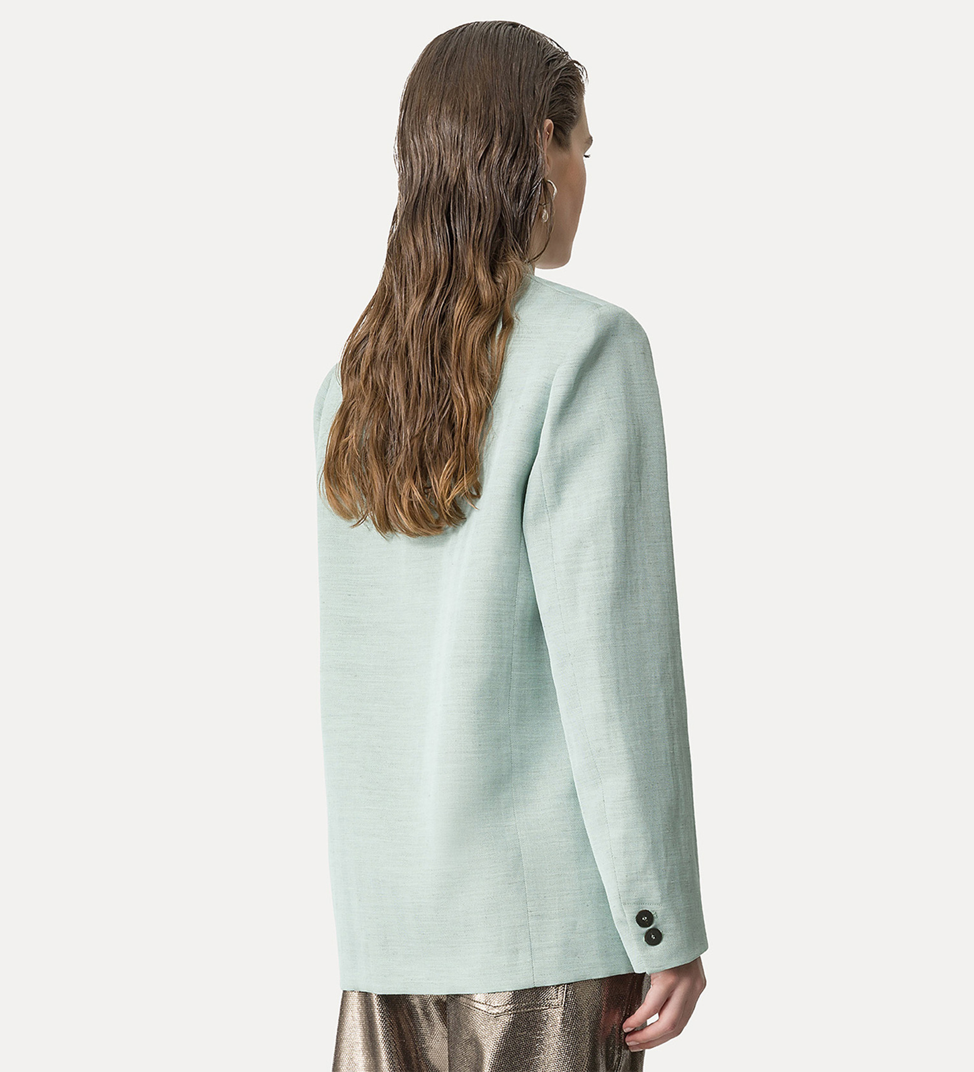 veste sans col en lin mélangé bleu ciel | forte_forte