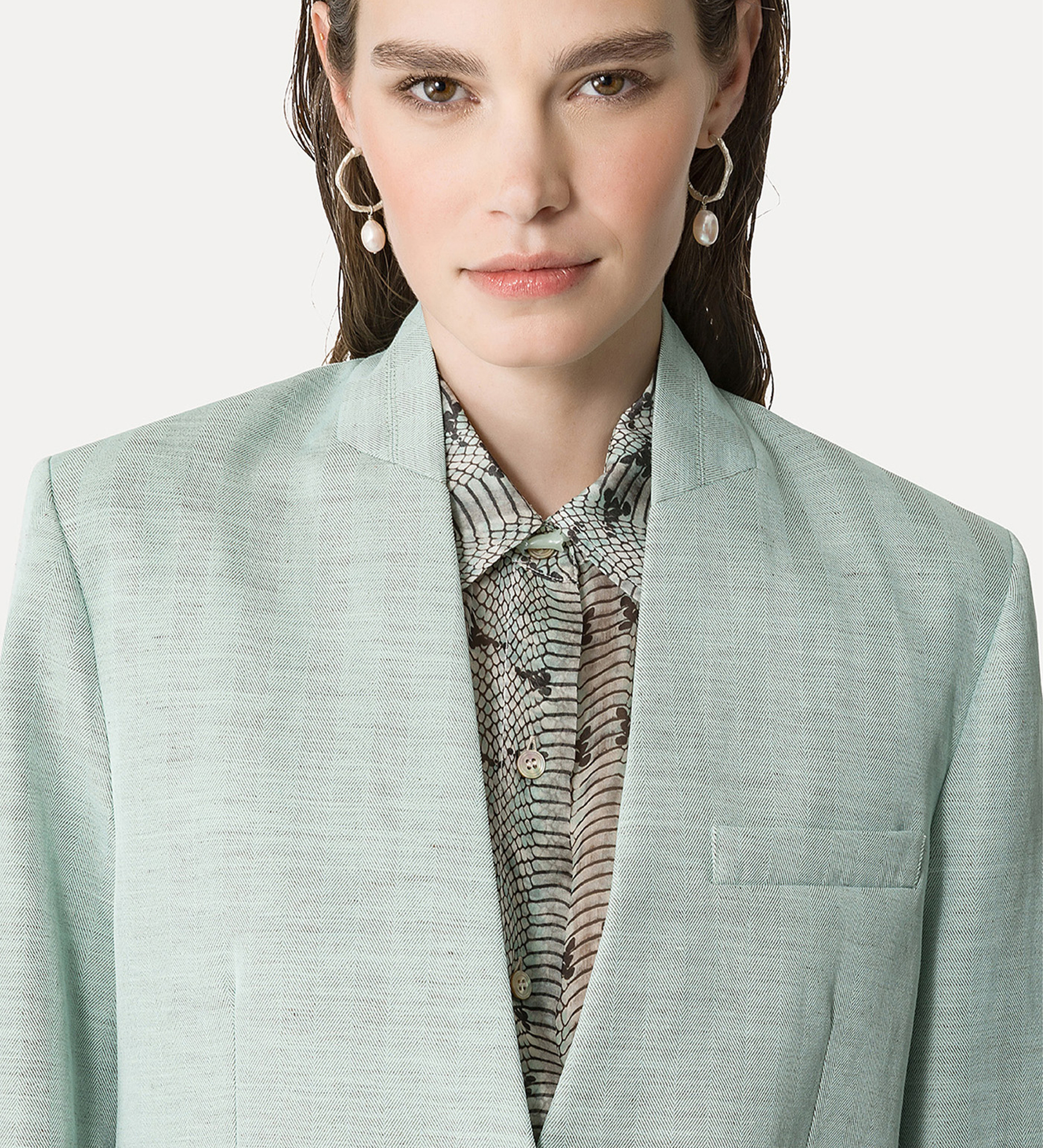 veste sans col en lin mélangé bleu ciel | forte_forte