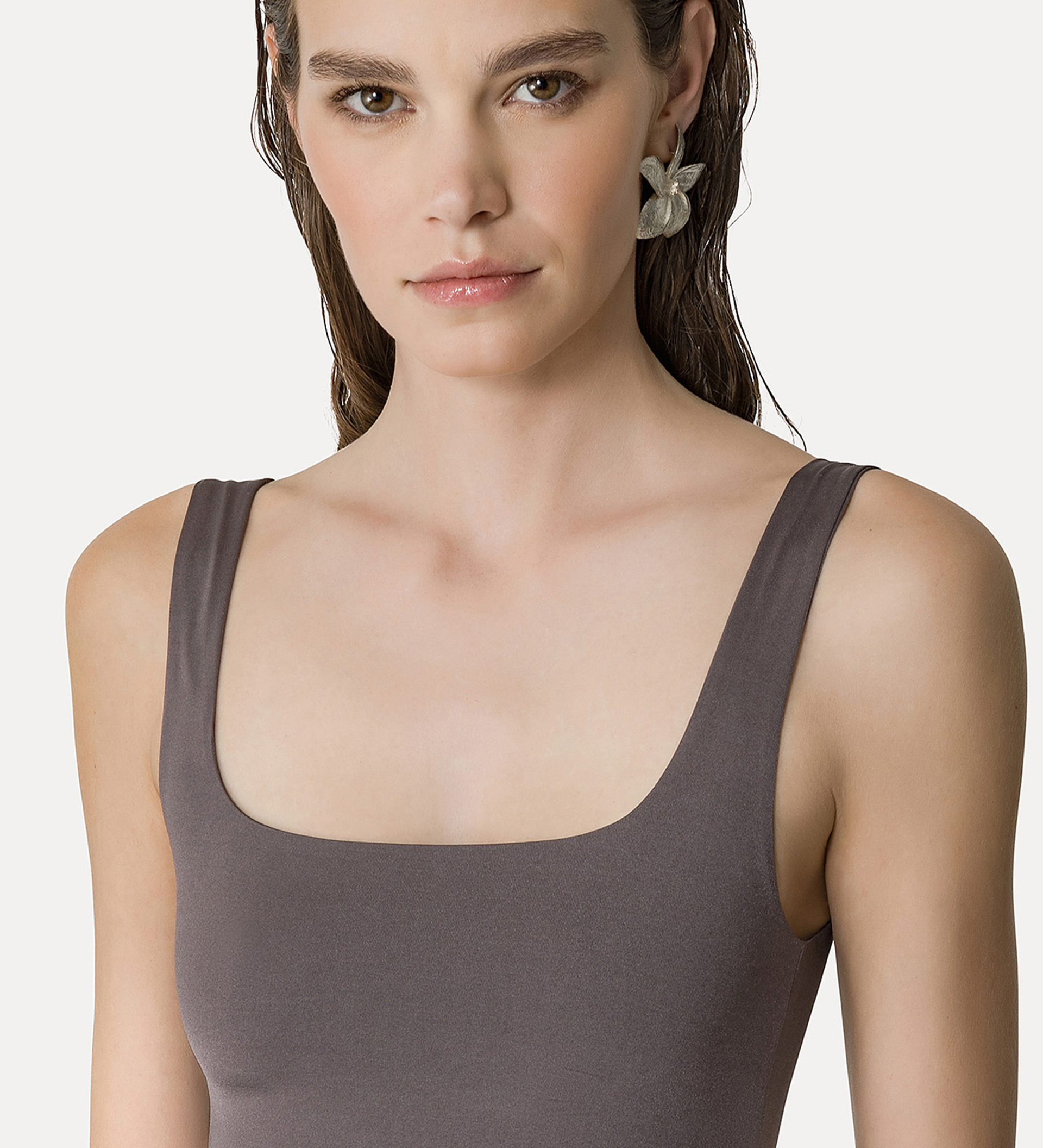bralette in glossy grey jersey | forte_forte