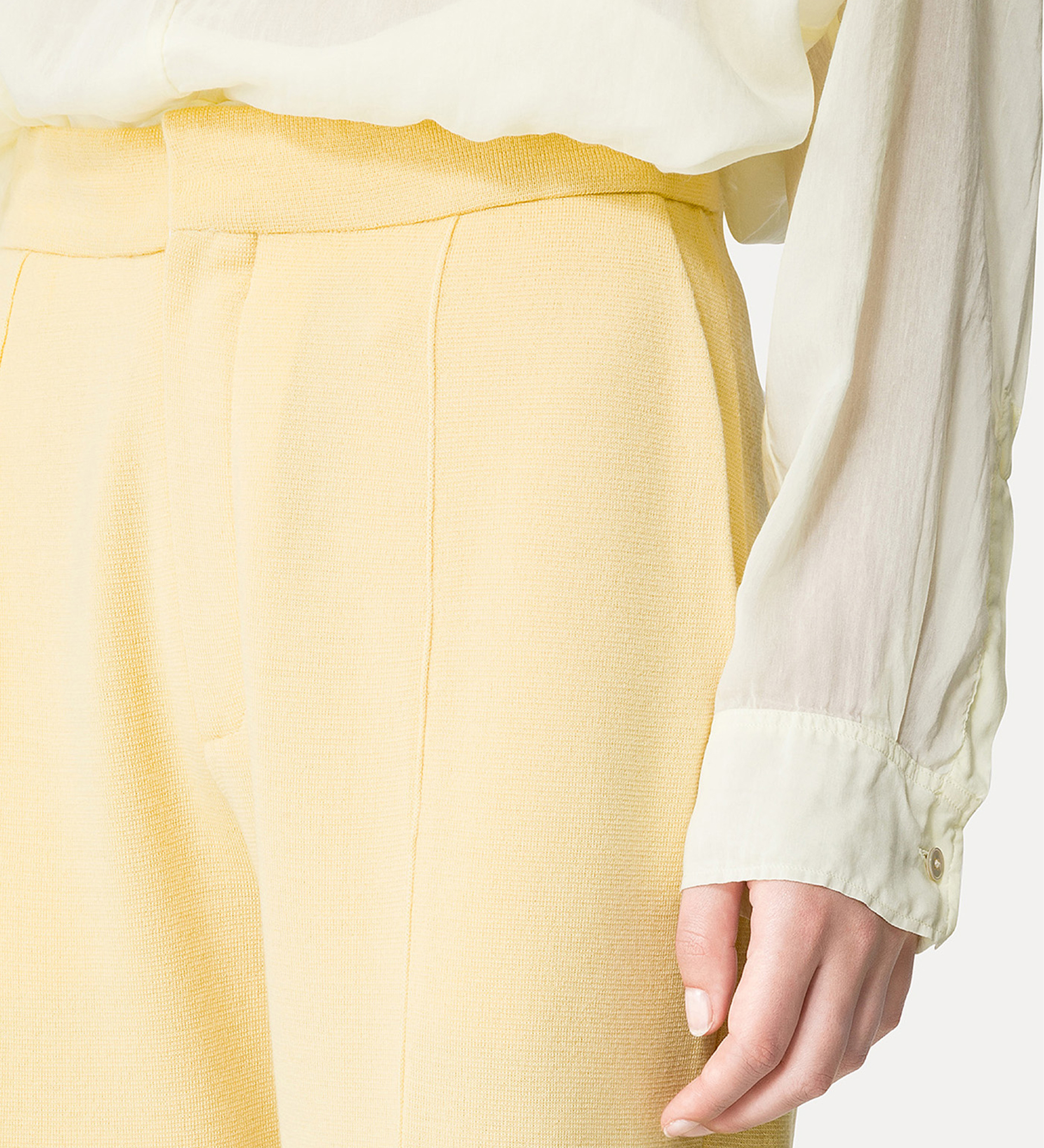 tailored trousers in a yellow full–milan knit | forte_forte