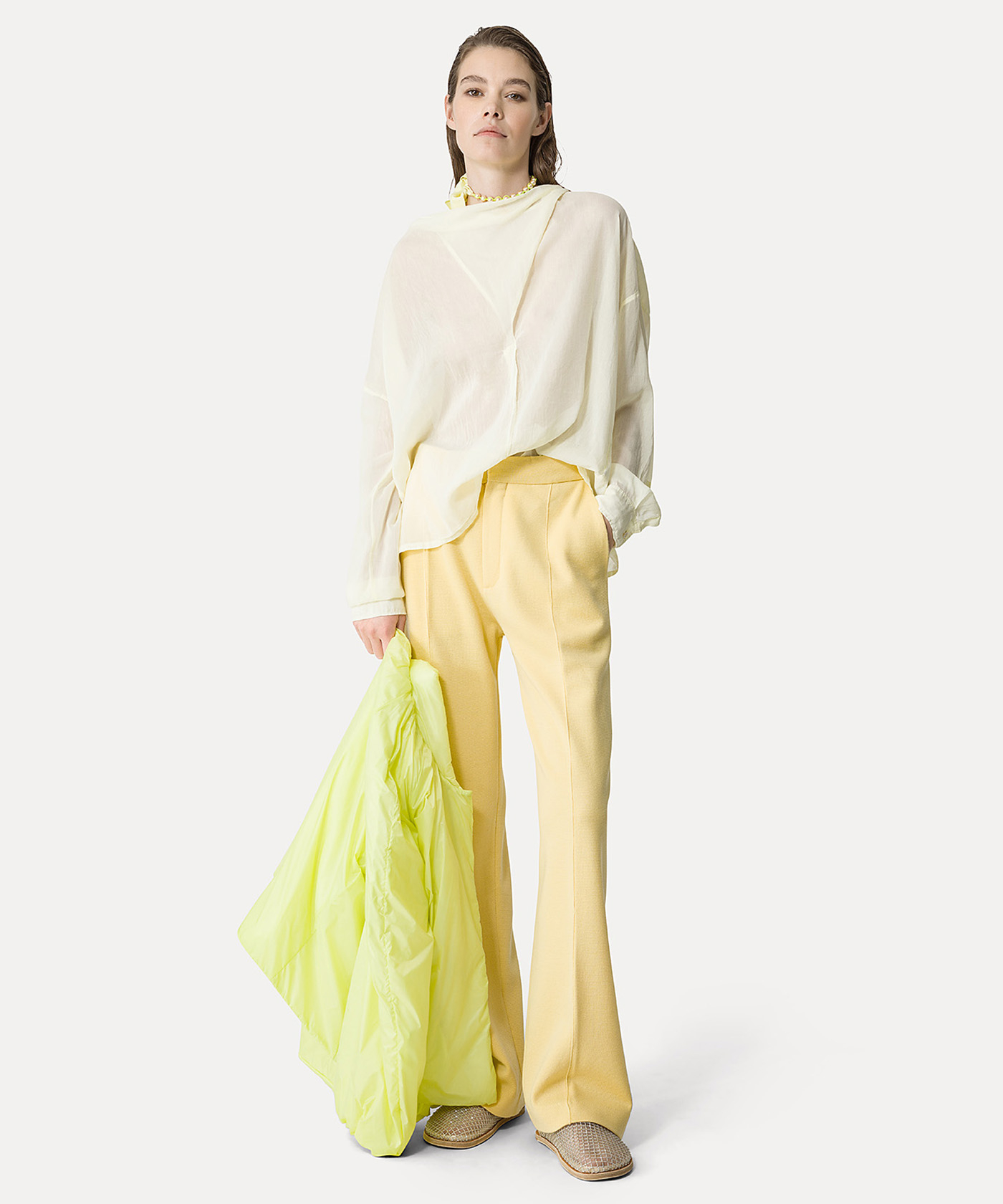 tailored trousers in a yellow full–milan knit | forte_forte