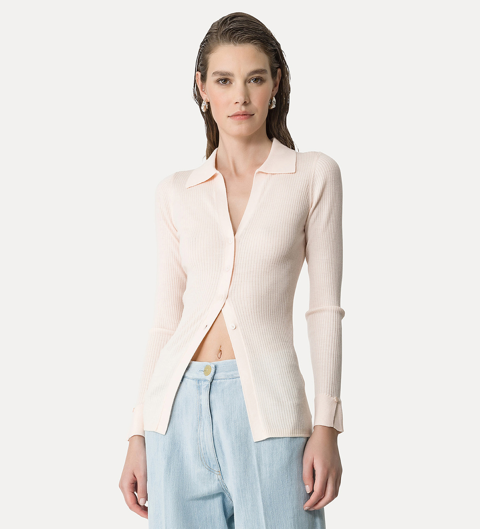 polo cardigan in merino wool | forte_forte