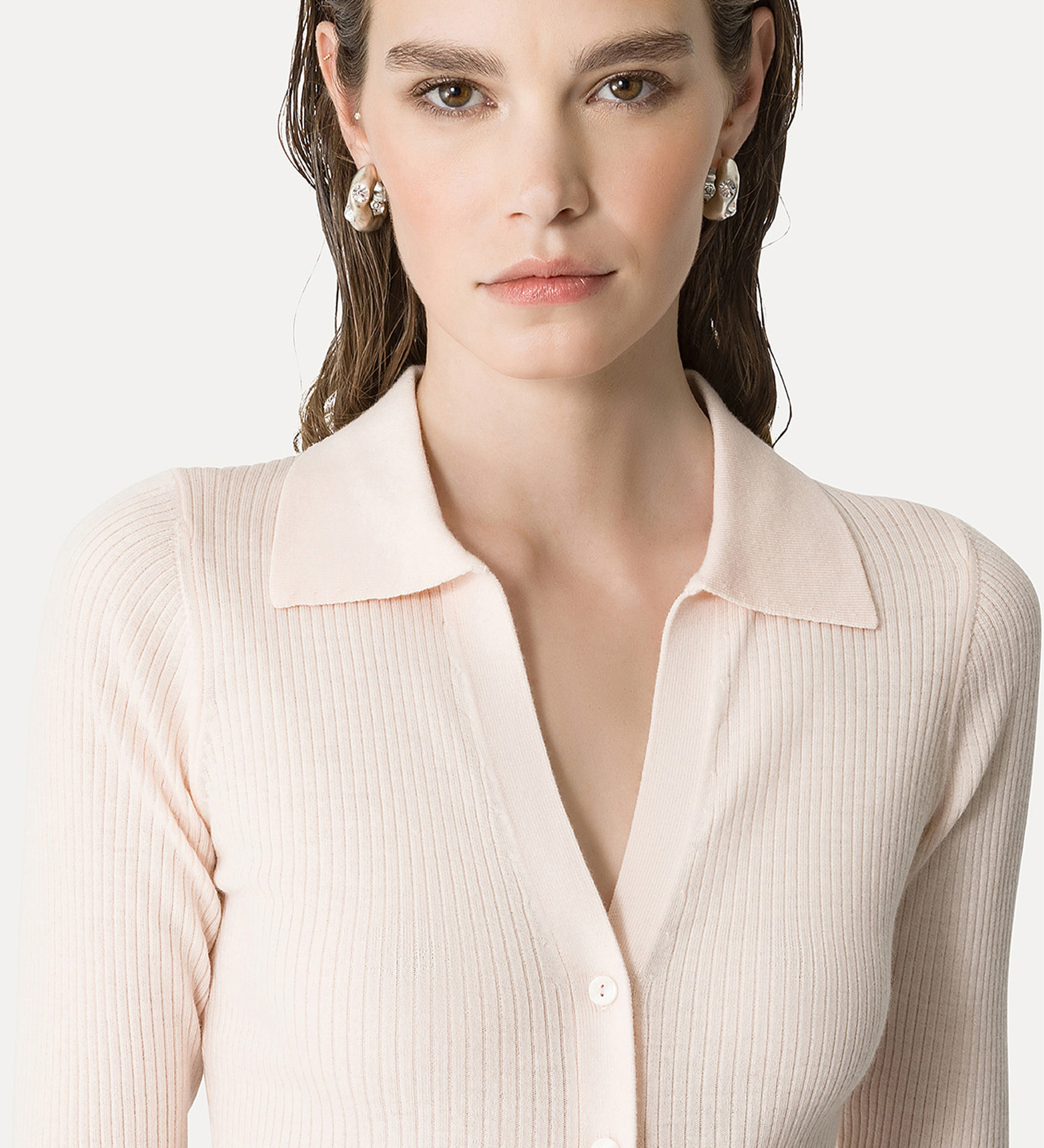 polo cardigan in merino wool | forte_forte