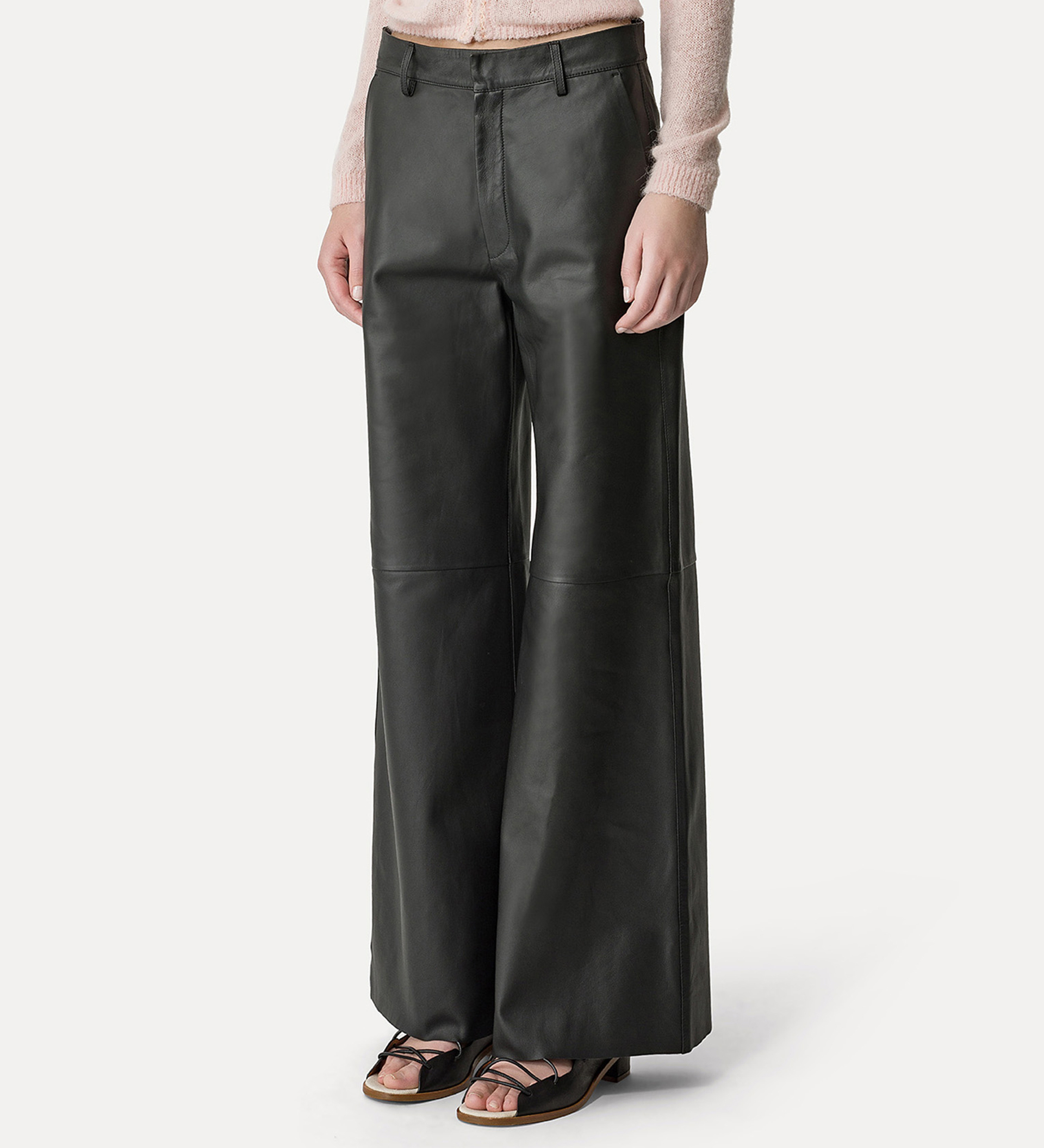 pantalon ample en cuir nappa noir | forte_forte
