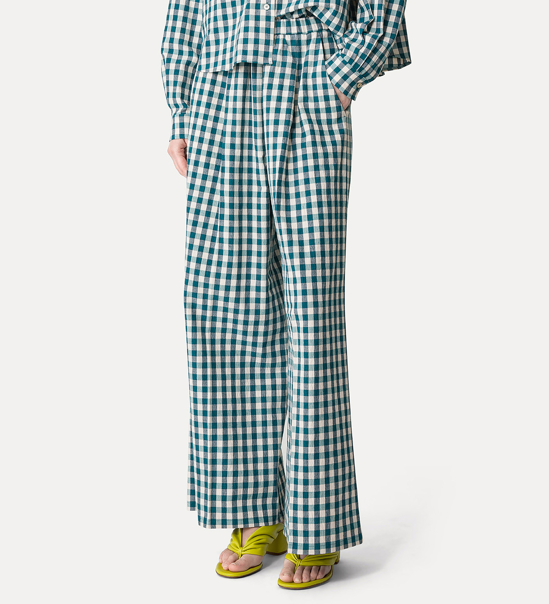 pantalon palazzo en vichy bleu paon | forte_forte