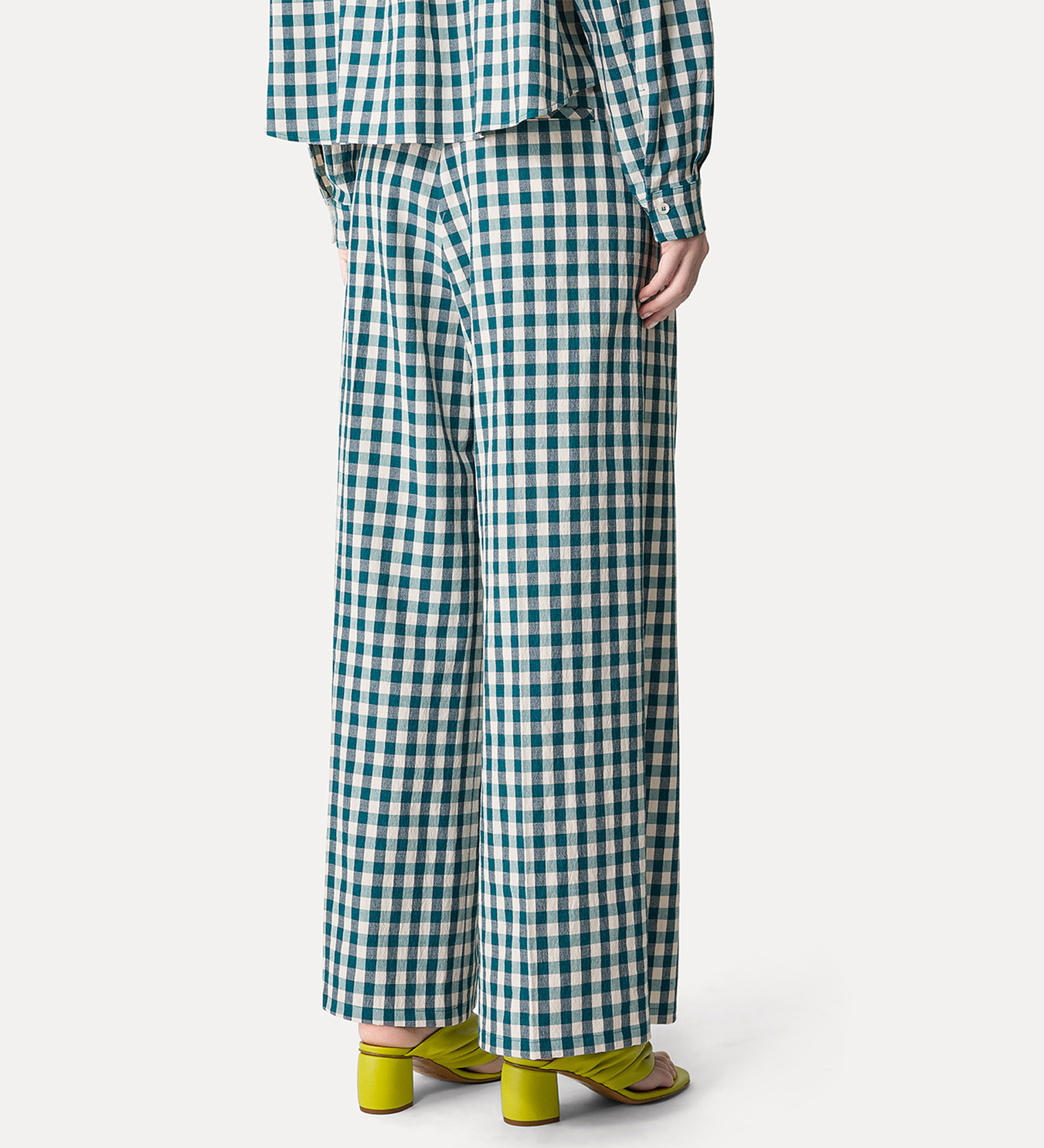 pantalon palazzo en vichy bleu paon | forte_forte