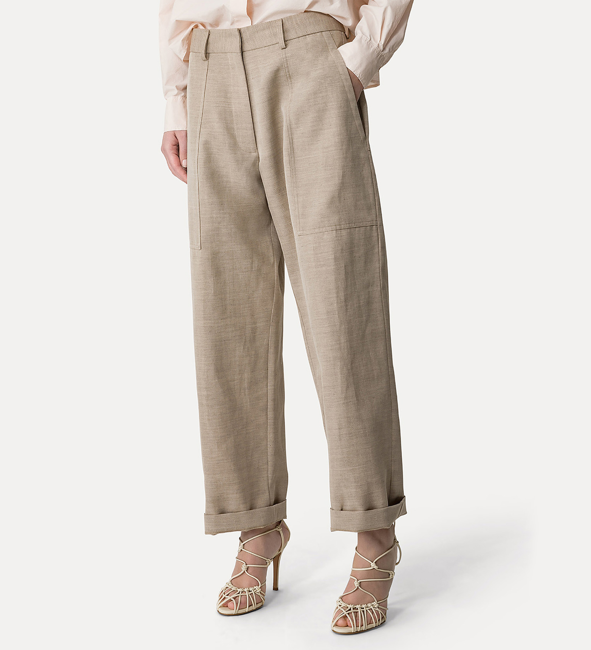 pantalon cargo en lin mélangé sable | forte_forte