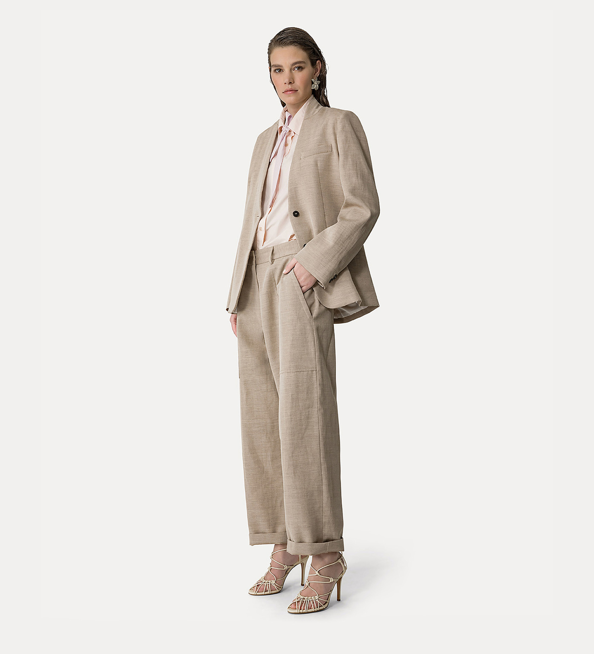 pantalon cargo en lin mélangé sable | forte_forte