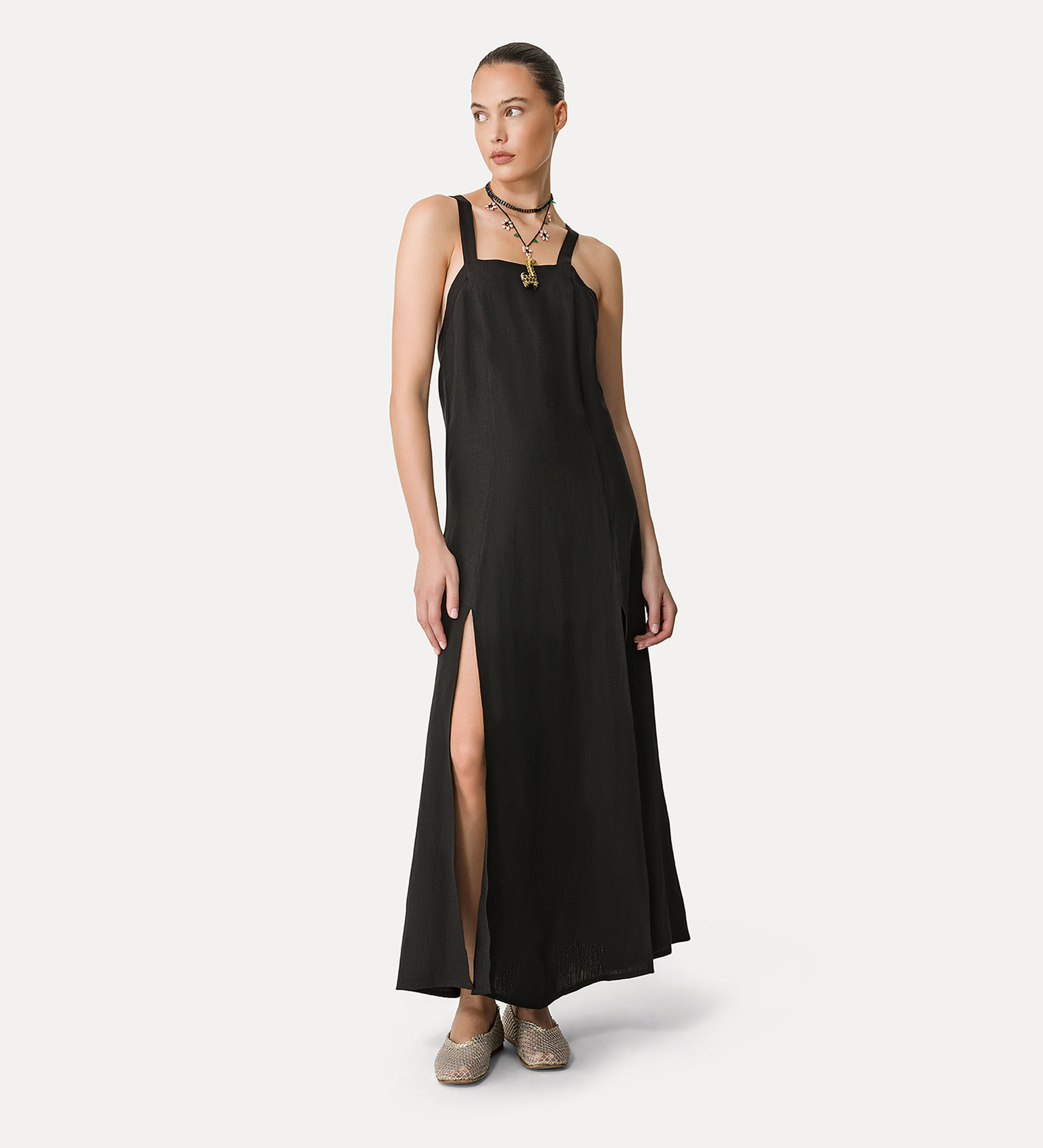 linen dress with spaghetti straps | forte_forte