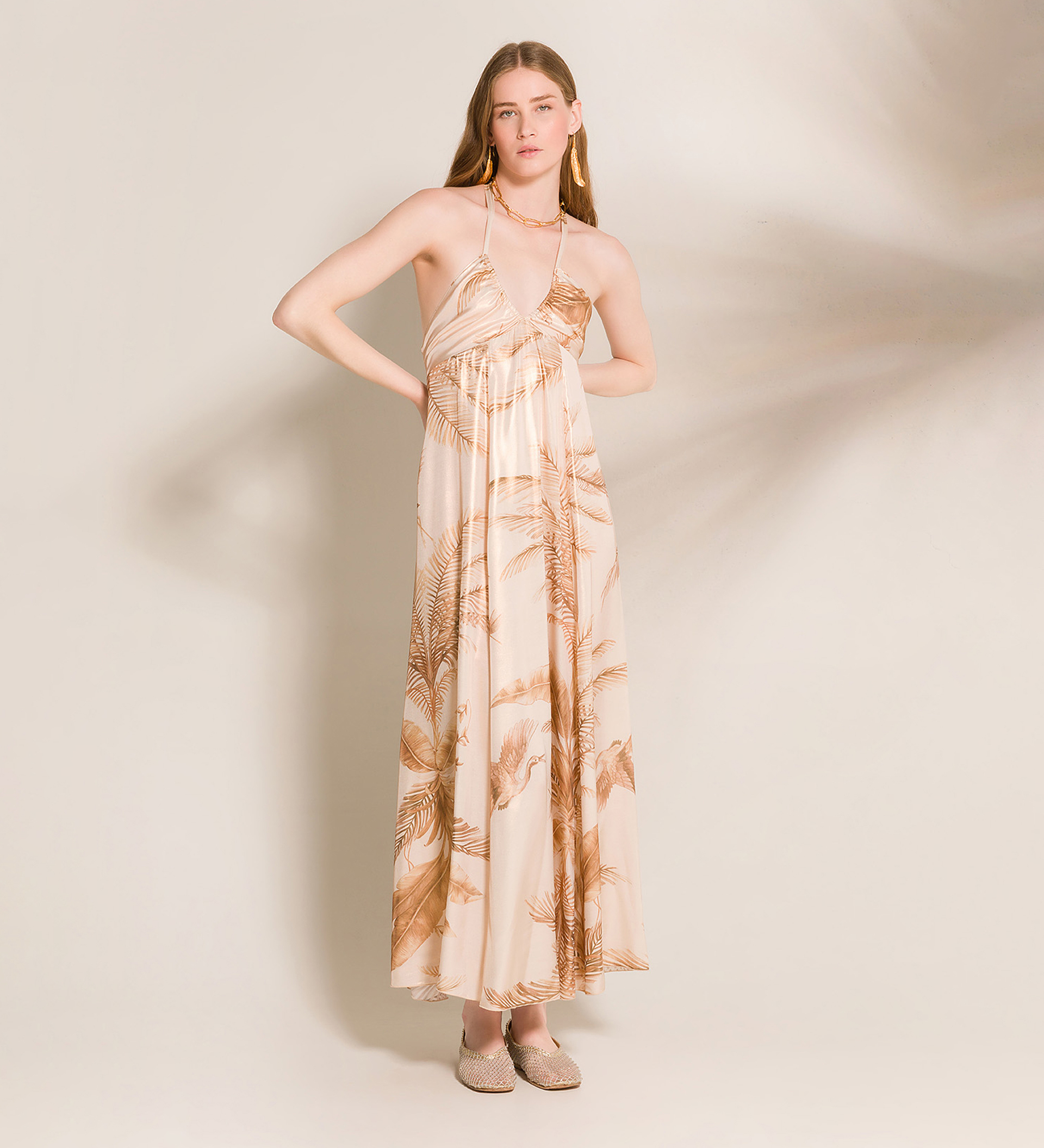 dress with spaghetti straps in “eden” lamè print pattern | forte_forte