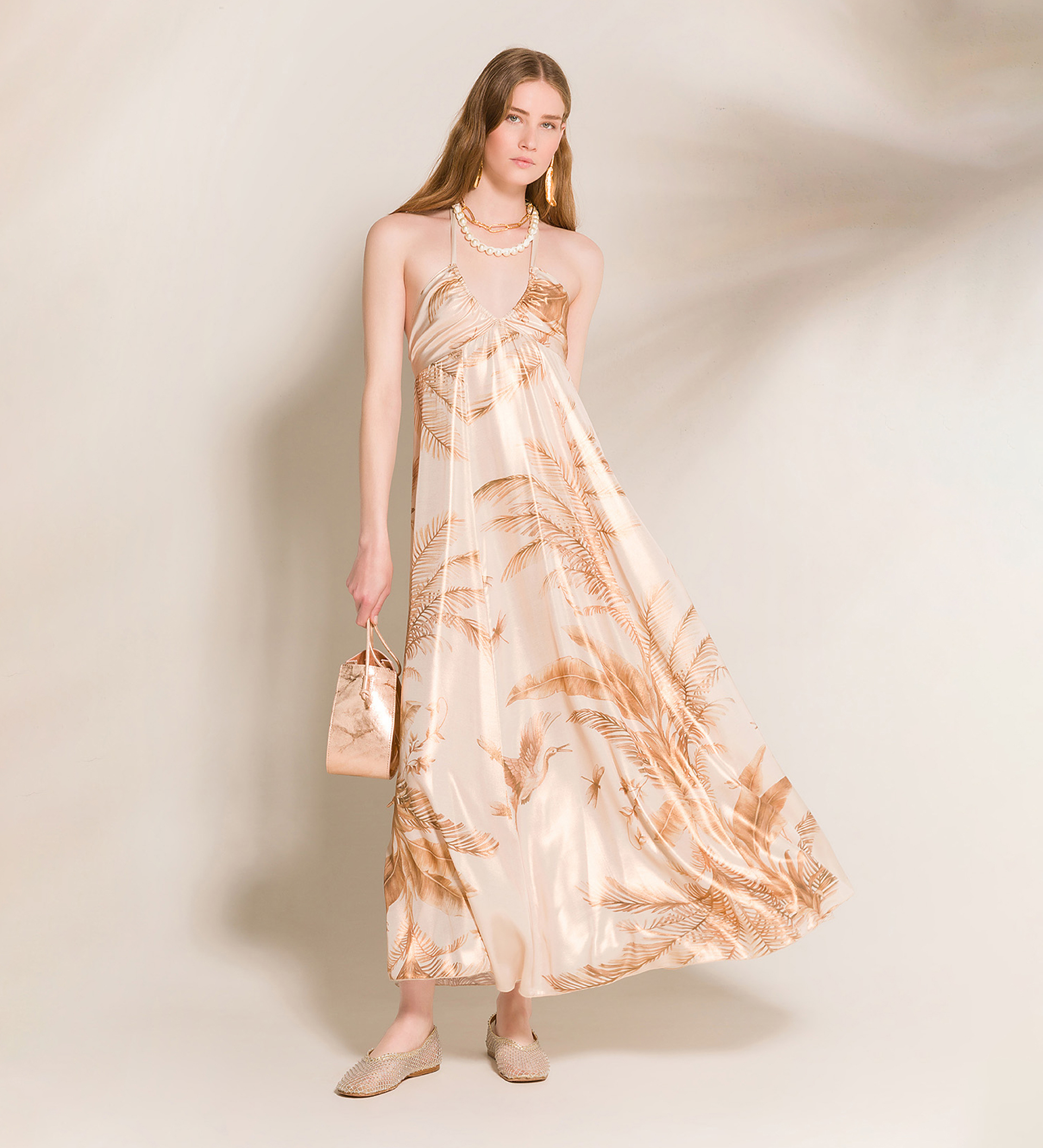 dress with spaghetti straps in “eden” lamè print pattern | forte_forte