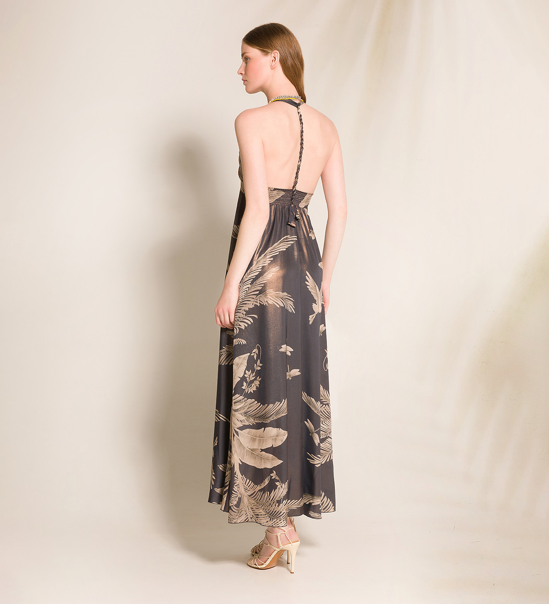 dress with spaghetti straps in “eden” lamè print pattern | forte_forte