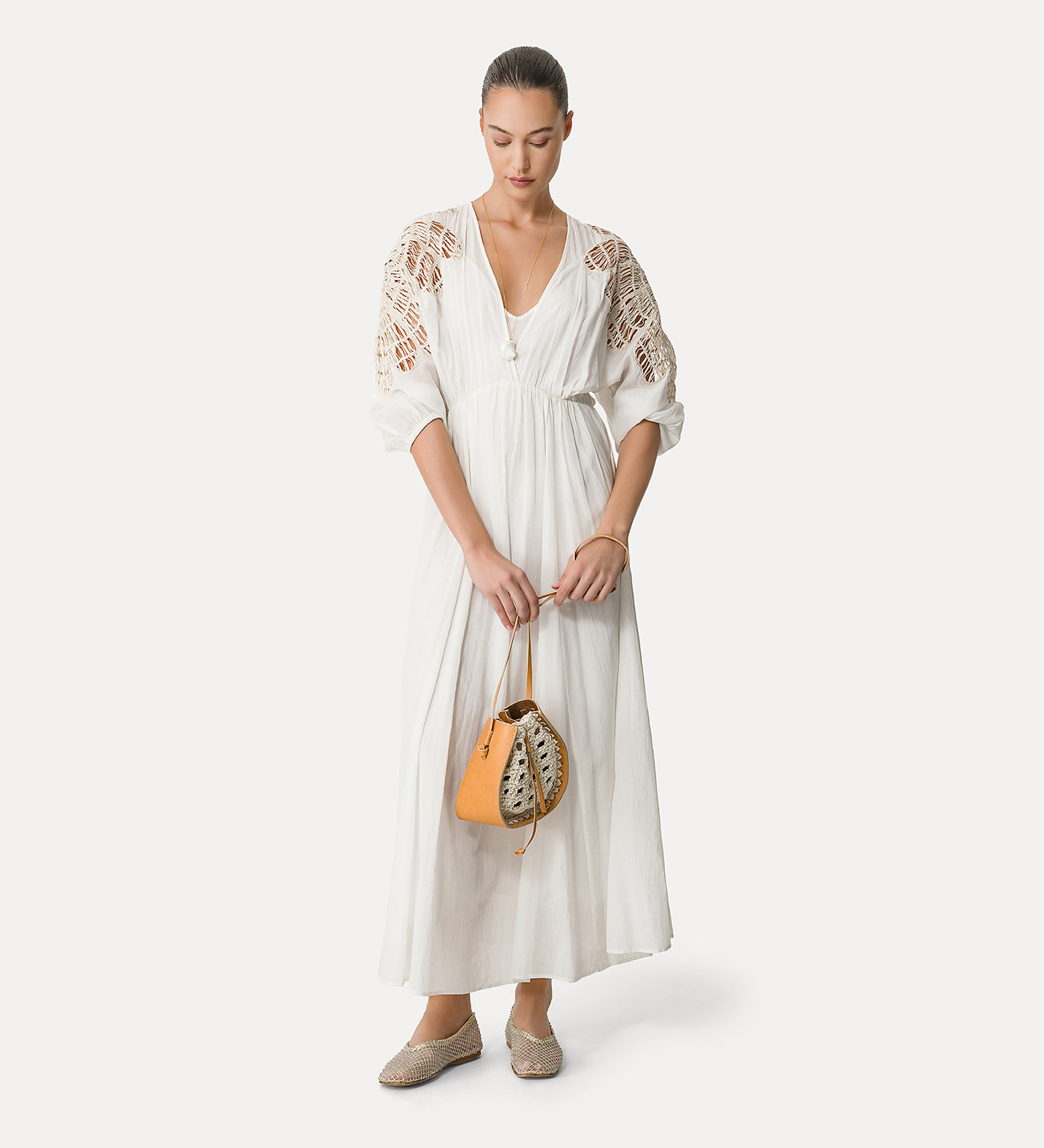 bucket bag in leather and crochetwork | forte_forte