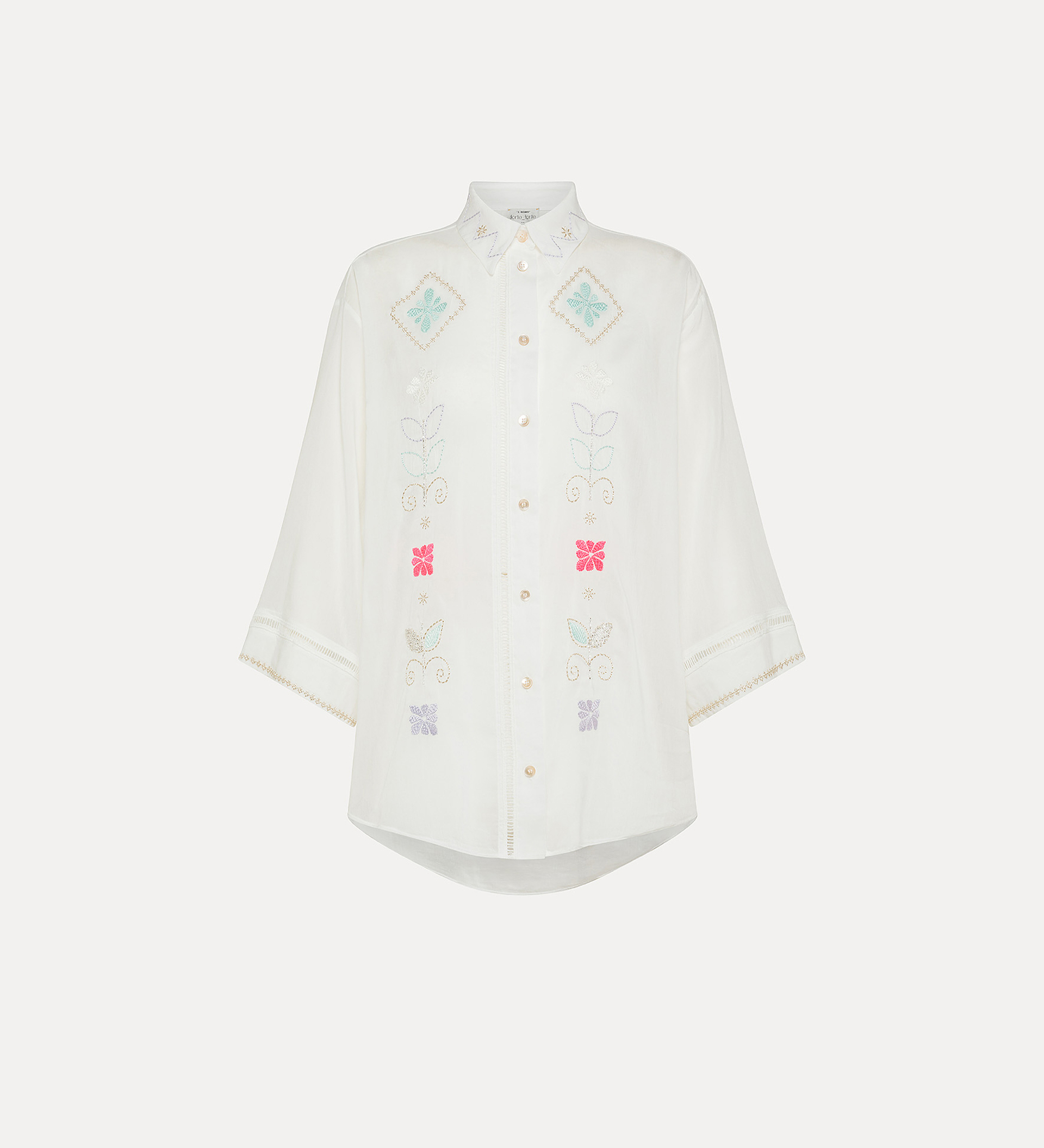 half–sleeve voile shirt with “oniric blossom” embroidery pattern | forte_forte
