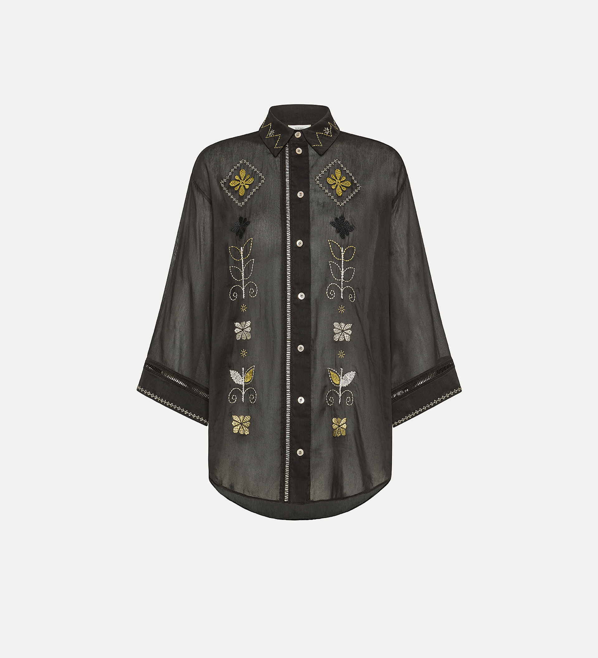 half–sleeve voile shirt with “oniric blossom” embroidery pattern | forte_forte