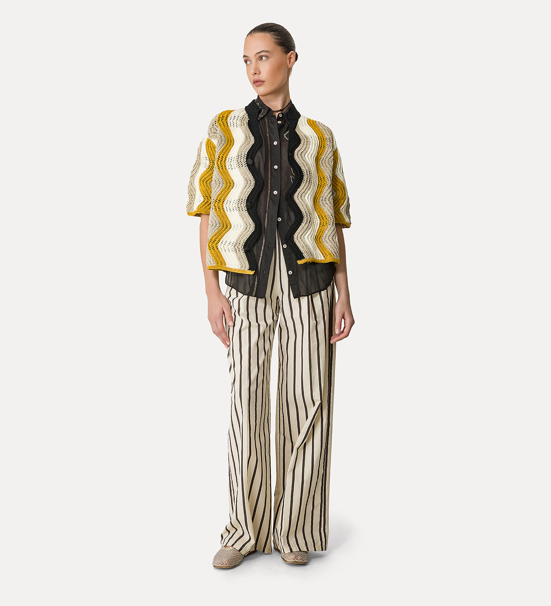 half–sleeve voile shirt with “oniric blossom” embroidery pattern | forte_forte