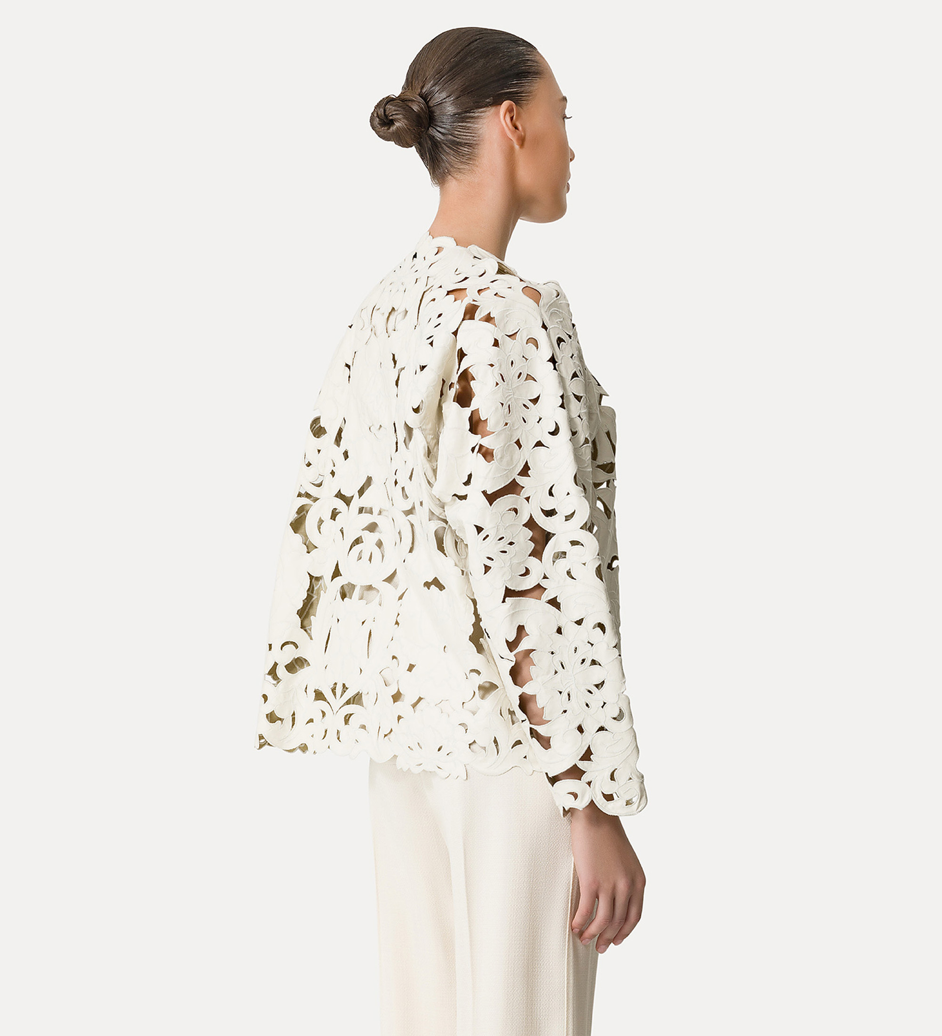women's leather bomber jacket with “poetic orchid” embroidery work | forte_forte