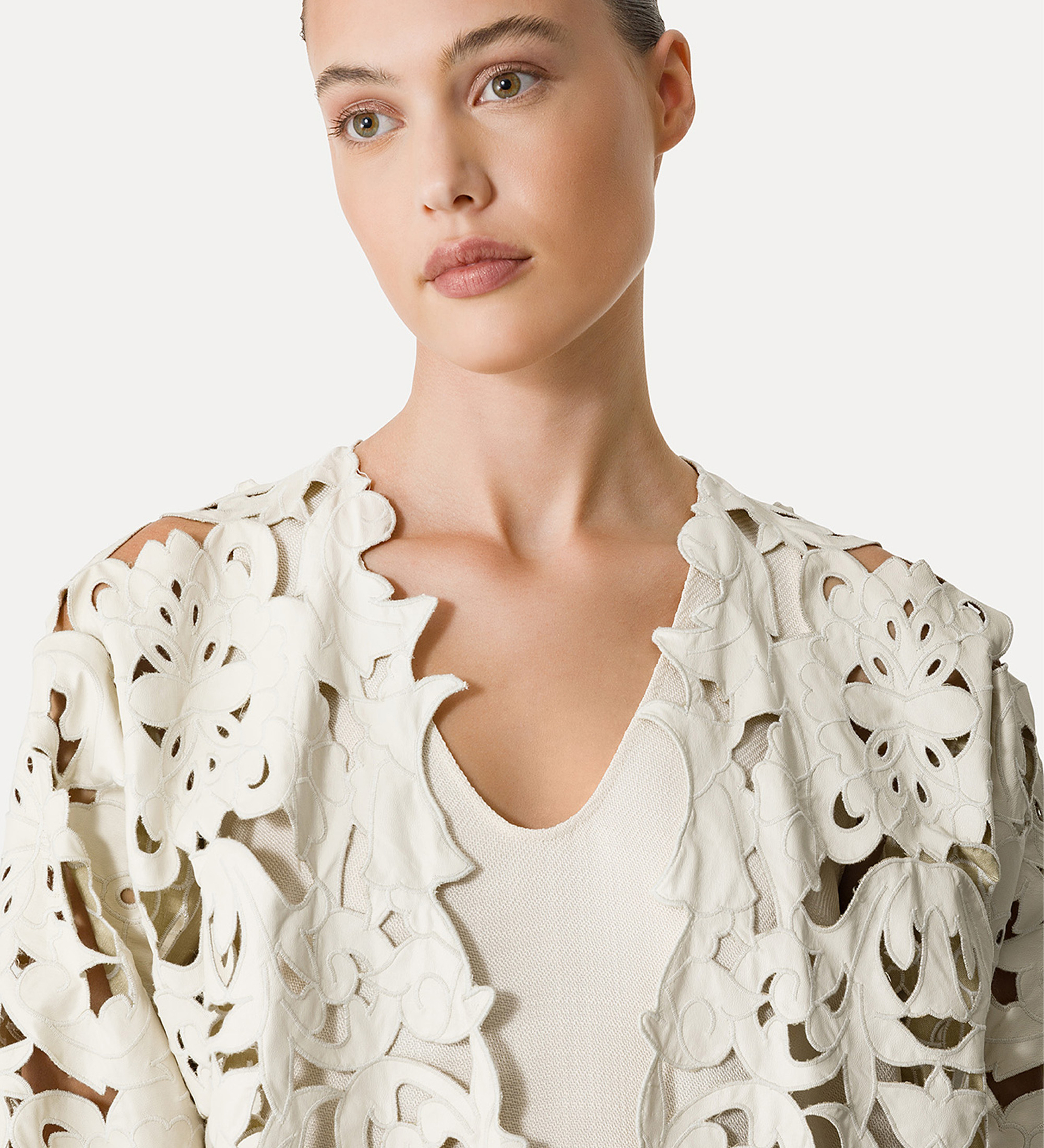 women's leather bomber jacket with “poetic orchid” embroidery work | forte_forte