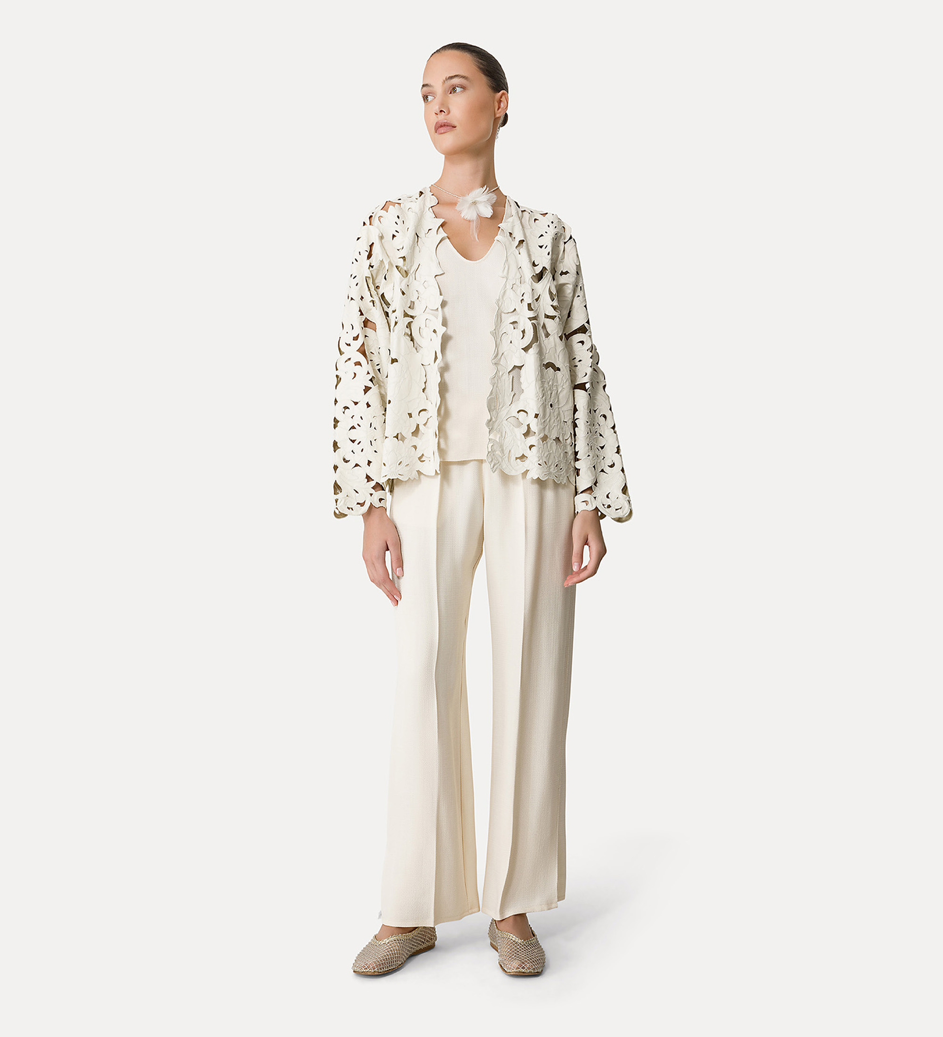 women's leather bomber jacket with “poetic orchid” embroidery work | forte_forte