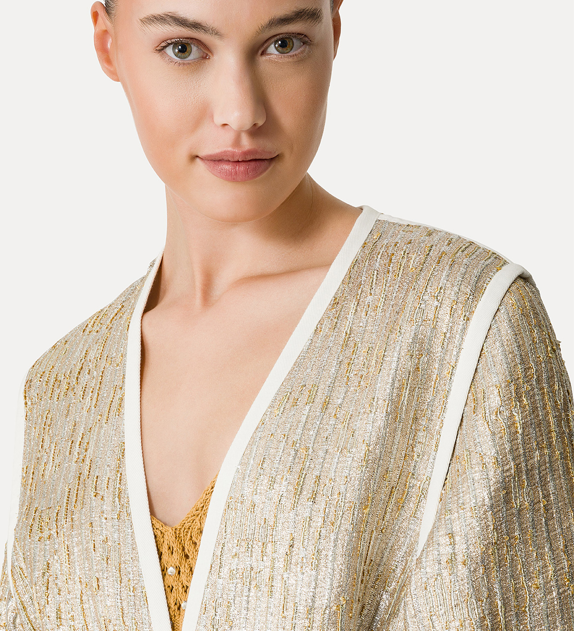 coat in “twinkle” lurex–shot jacquard | forte_forte