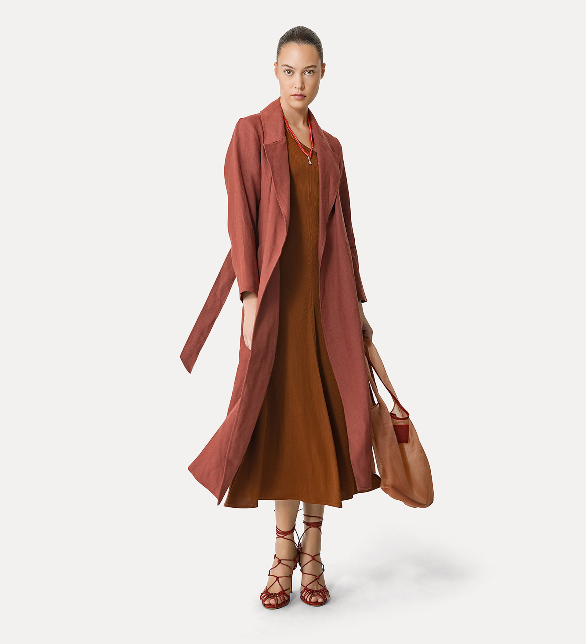 cappotto con cintura in tela di lino | forte_forte