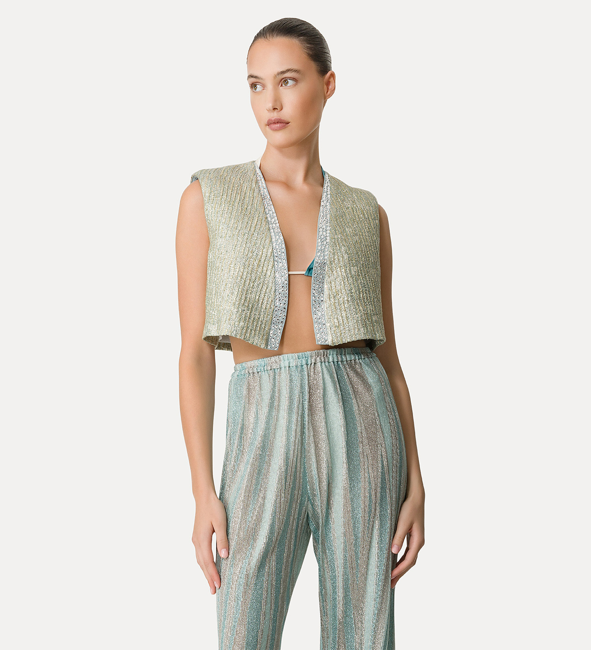 gilet jacquard con strass | forte_forte