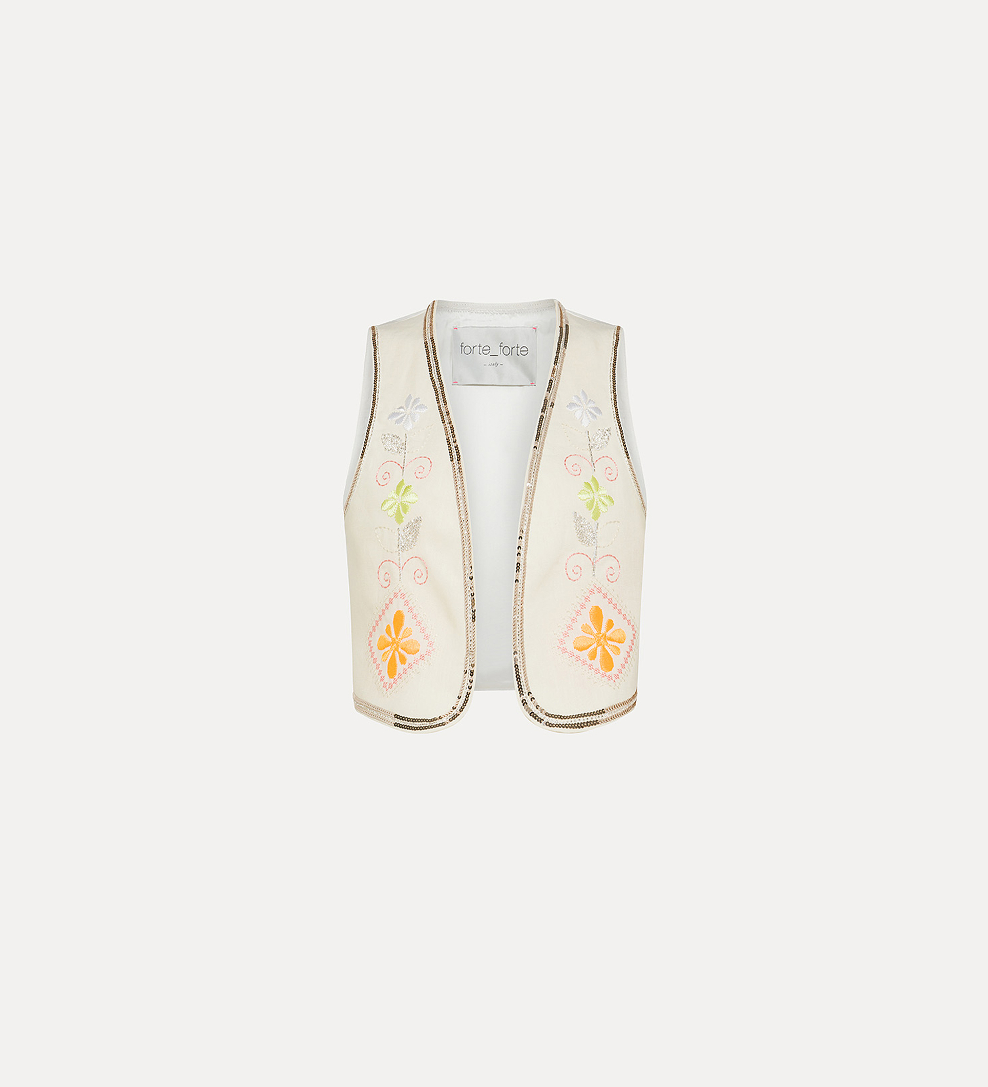 linen vest for women with “oniric blossom” embroidered detailing | forte_forte