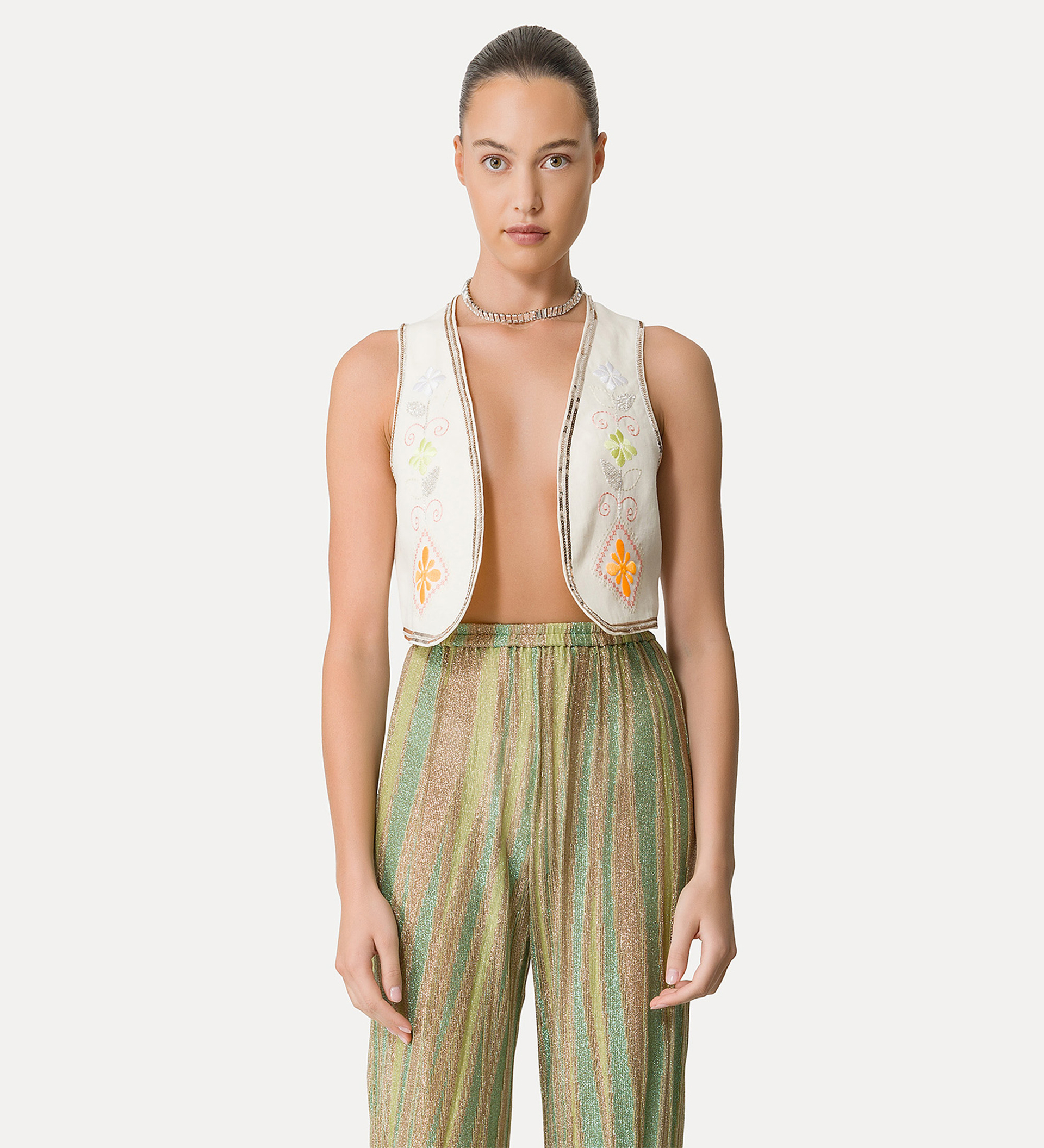 linen vest for women with “oniric blossom” embroidered detailing | forte_forte