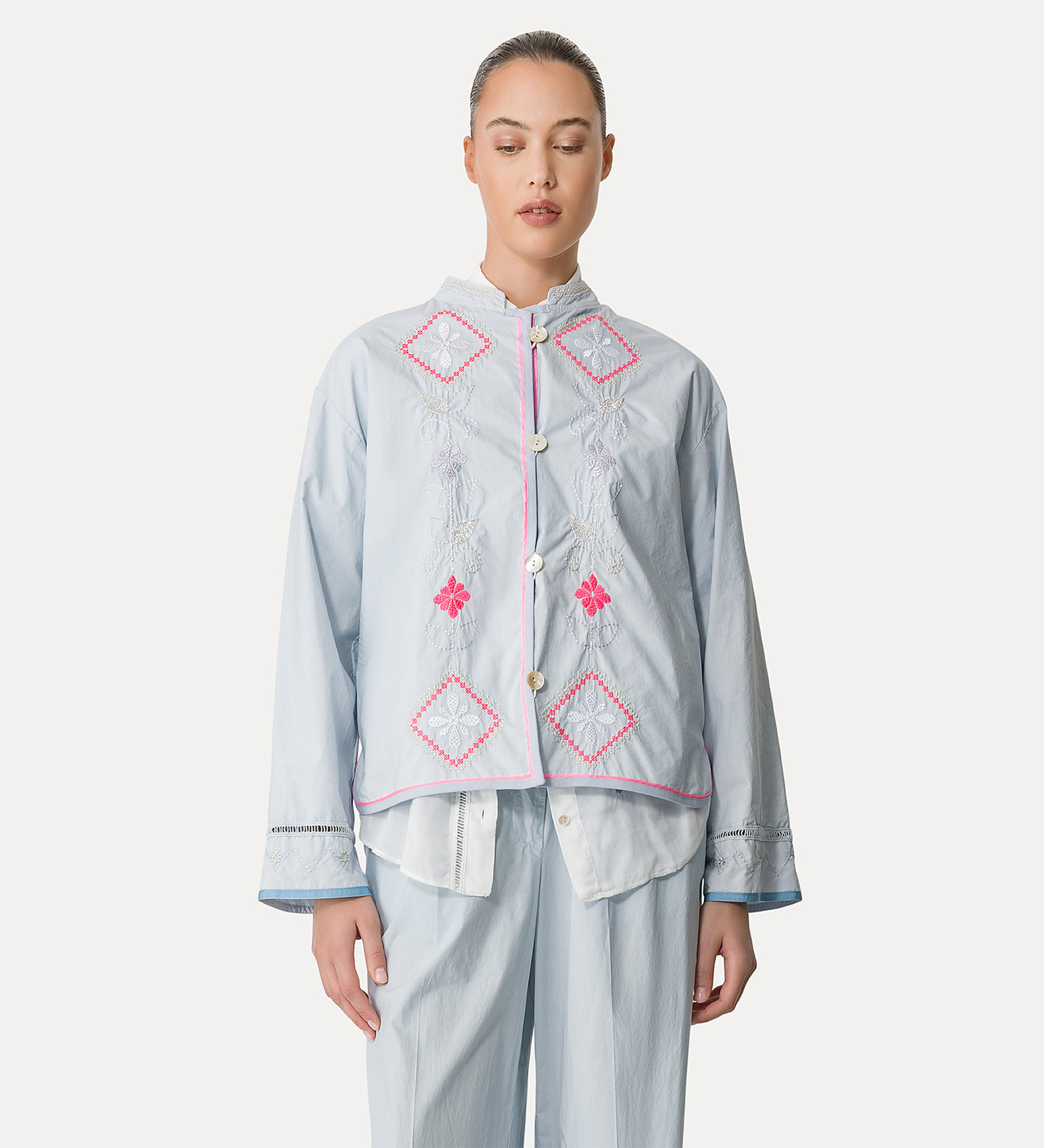 poplin shirt with “oniric blossom” embroidered detailing | forte_forte