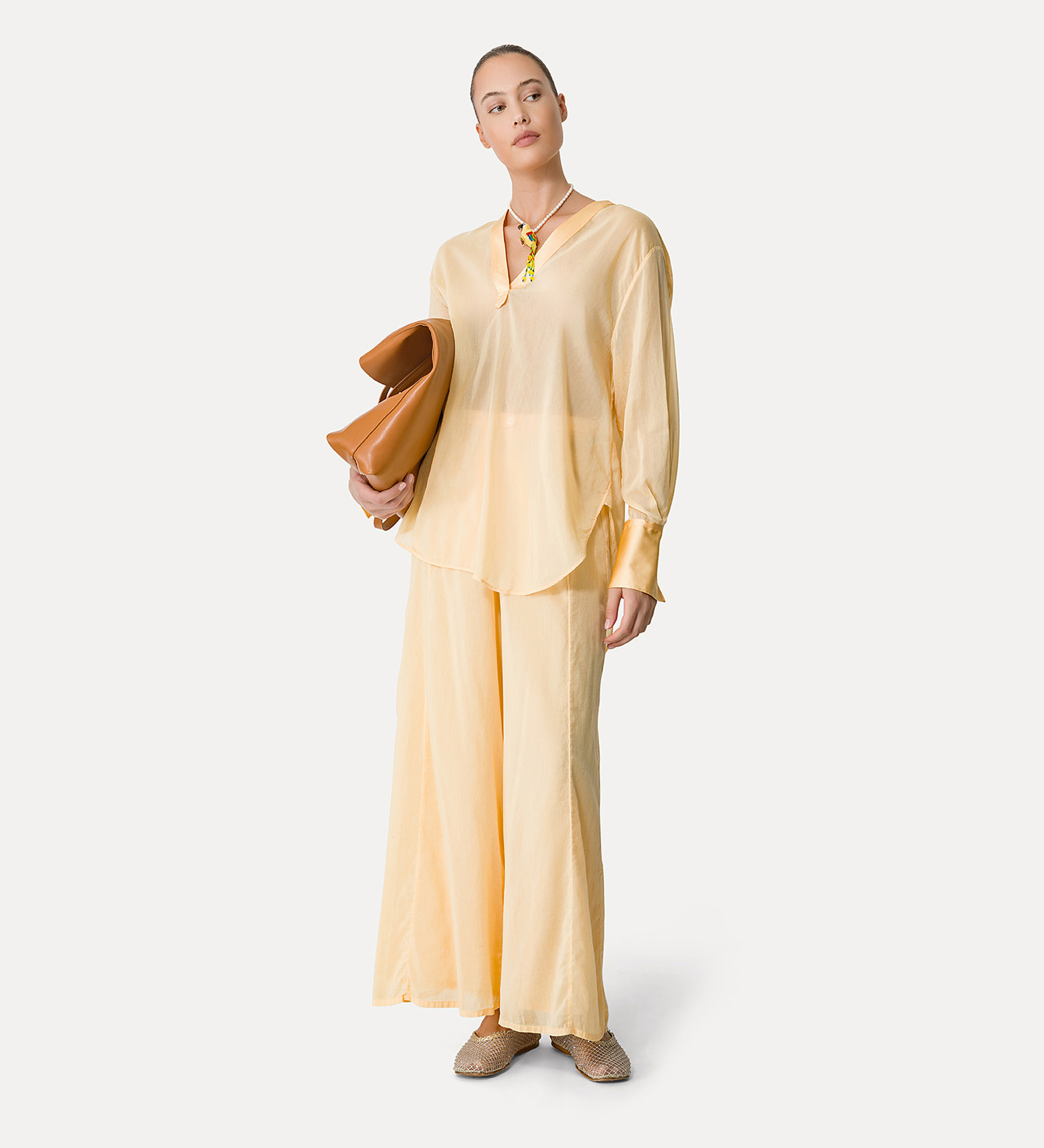 pantaloni flared in voile di cotone e seta | forte_forte